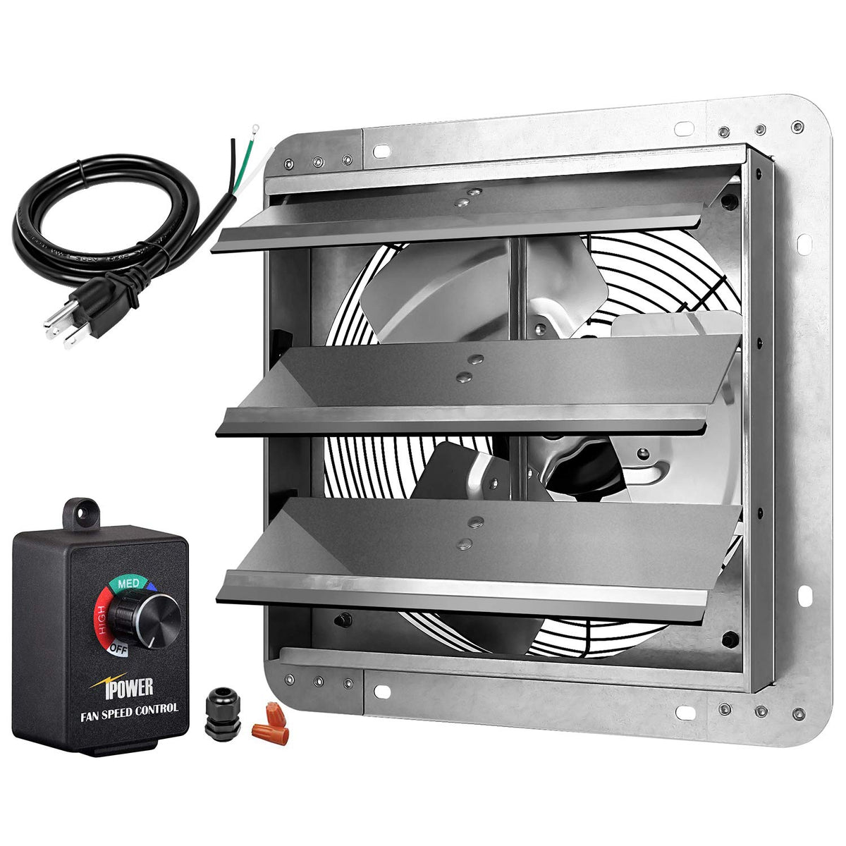 Ipower 10 Inch Shutter Exhaust Fan Aluminum Controller And Power Cord Kit,High Speed 1650Rpm, 820Cfm, 1 Pack, Silver