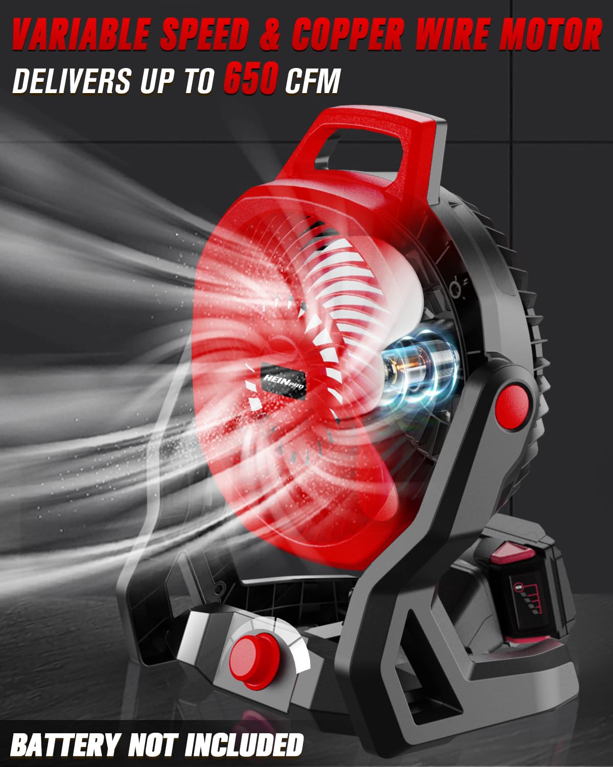 Heinpro Battery Powered Fan For Milwaukee M18 18V Battery With Ac Adapter (No Battery), Up To 650 Cfm Cordless Fan,Variable Spee