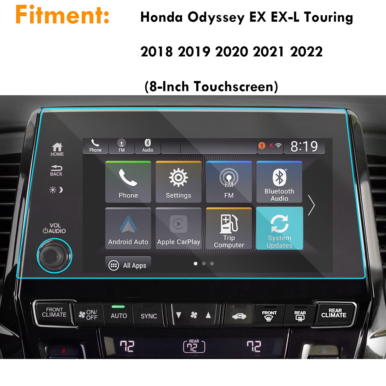 Moonlinks Compatible With 2018 2024 Honda Odyssey Screen Protector 8 Inch,Tempered Glass Touchscreen Protector Foil For 2024 2023 2022 2021 Odyssey Ex Ex L Touring,Car Navigation Screen Protective Film