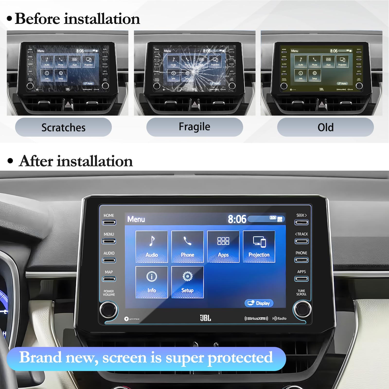 Sktu Screen Protector Foils For 2019 2020 2021 2022 Toyota Corolla Sports Sedan Hatchback 8In Navigation Display Tempered Glass 9H Hardness Anti Scratch Hd Clear Toyota Gps Lcd Protective Film