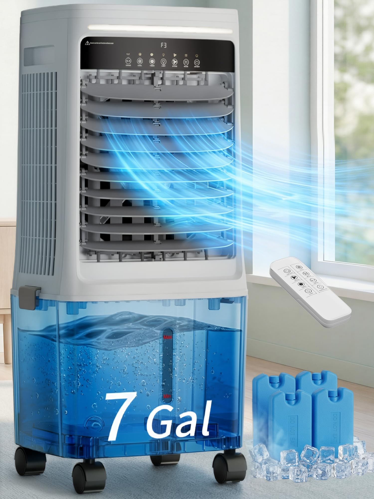 Uthfy 1500CFM Swamp Cooler Air Conditioner, Evaporative Cooler with Dual Water Tanks for 24H Cooling, 120 Oscillating, Ambient L