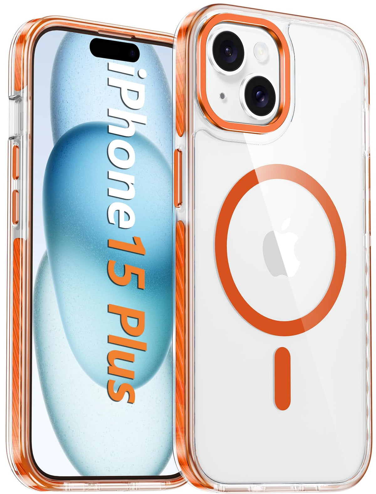 Fntcase For Iphone 15 Plus Case: Clear Case With Magnetic Circle,Metal Button,Built In Shockproof Tpu,Military Grade Drop Protec