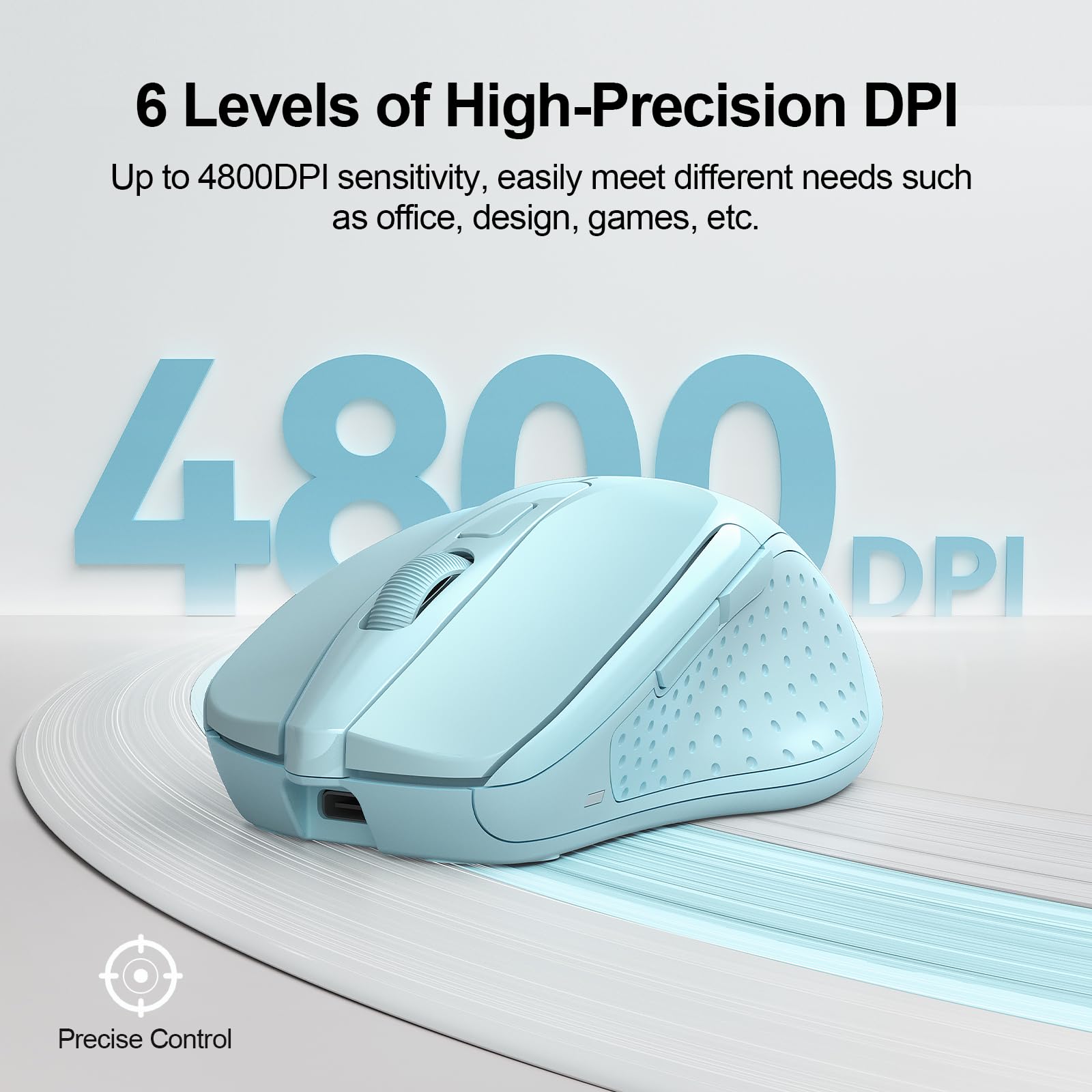 Tecknet Wireless Mouse (Bt5.0/3.0 & 2.4G) Rechargeable 4800 Dpi Silent 6 Button Bluetooth Mouse   Lightblue