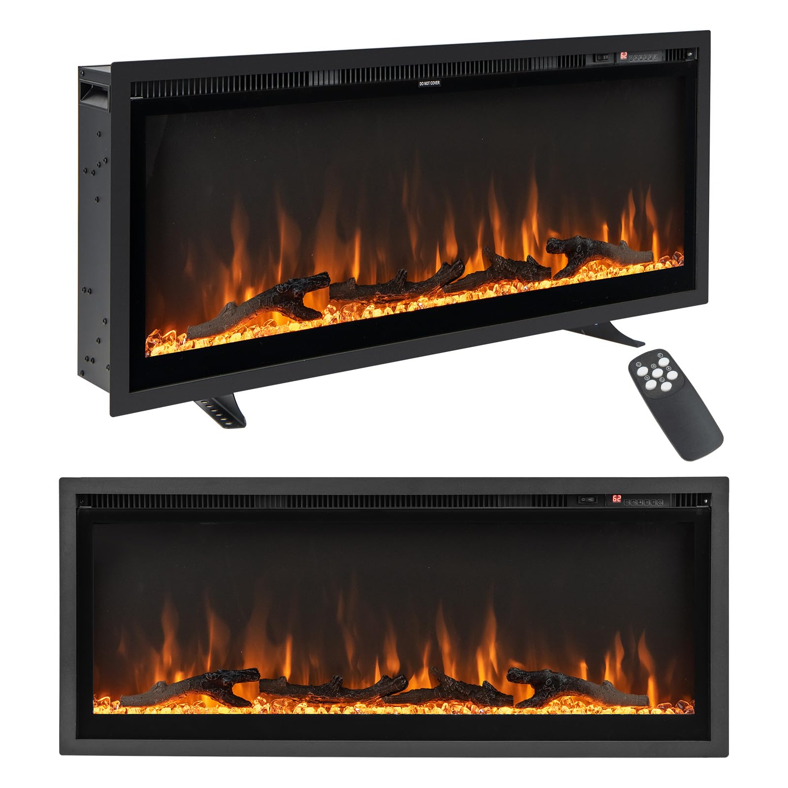 Tangkula 42 Inches Electric Fireplace In Wall Recessed, Wall Mounted And Freestanding, 750W/1500W Linear Fireplace Heater With R
