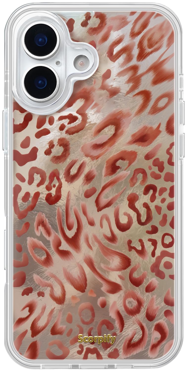 SCORPIFY for iPhone 17 Case [Compatible with MagSafe] with Copper Mirage Leopard Print and Liquid Silver Texture, Cute Magnetic 