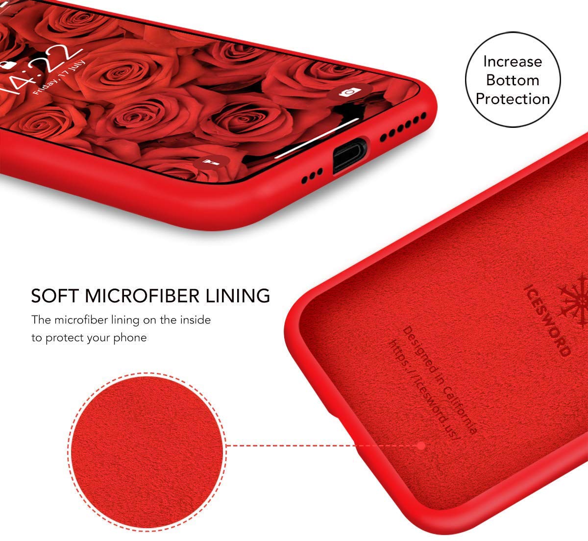 Icesword Iphone 11 Case Red, Thin Liquid Silicone Case, Soft Silk Microfiber Cloth, Matte Pure Red, Gel Rubber Full Body, Cool P