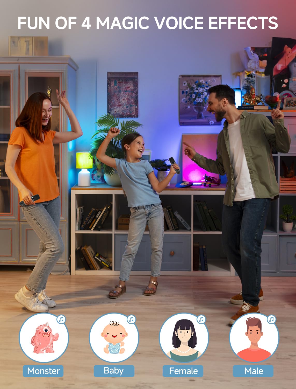 Karaoke Machine For Kids And Adults, Mini Portable Bluetooth Speaker With 2 Wireless Microphones, Led Lights For Tv, Kids Gifts