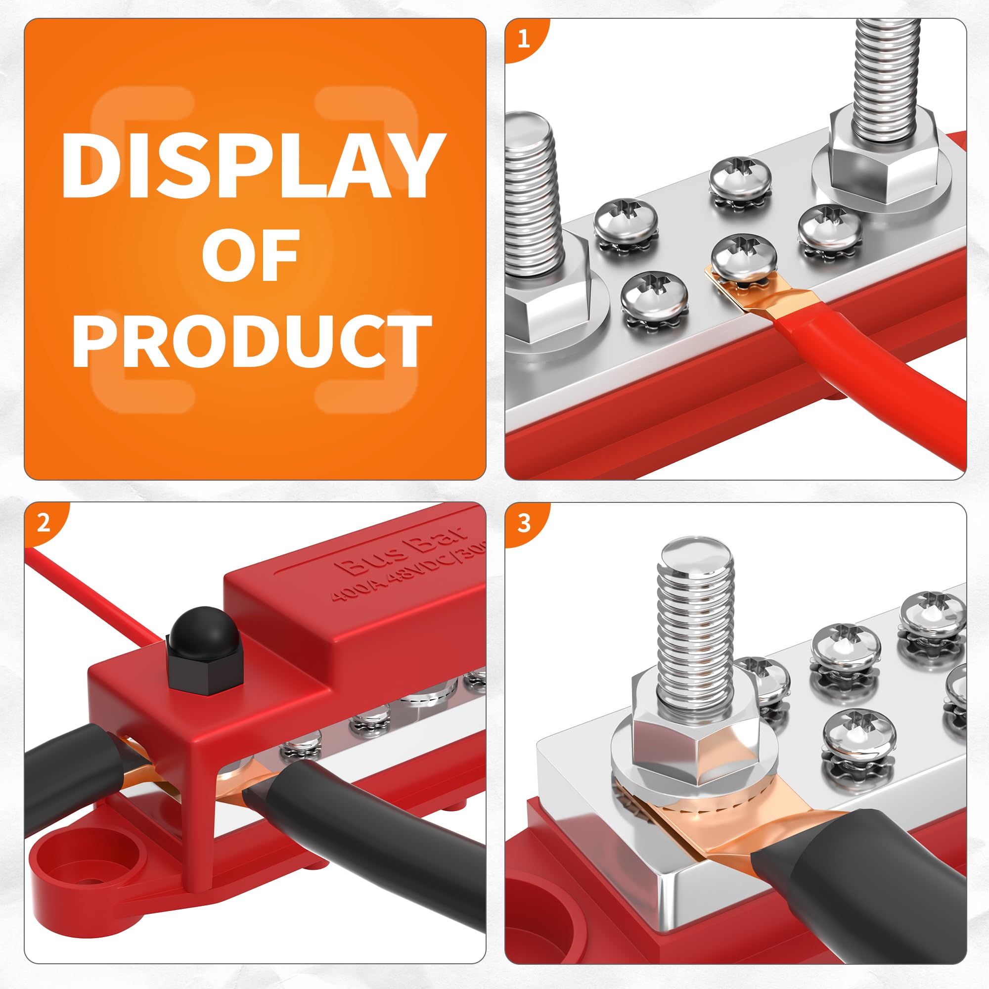 Joinfworld Heavy Duty 400A Bus Bar 12V 48V Power Distribution Block With 3 X 5/16' Studs Marine Bus Bar Terminal Block 12 Volt Dc Battery Busbar With Cover   Negative&Positive