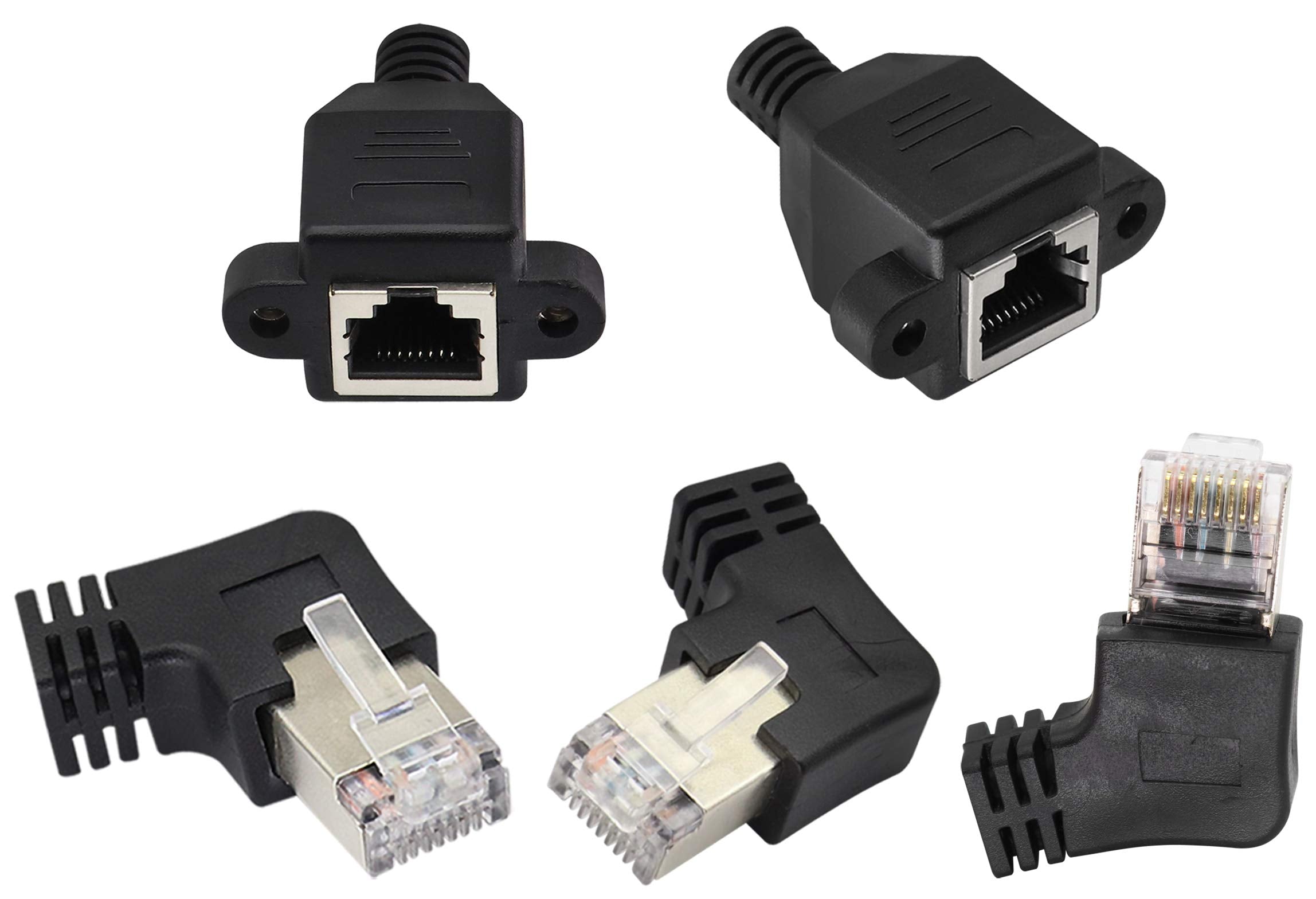 Aaotokk 90 Degree Cat 6 Ethernet Cable Right Bend Angle Rj45 Male To Female Shielded Ethernet Network Connector Screw Panel Moun