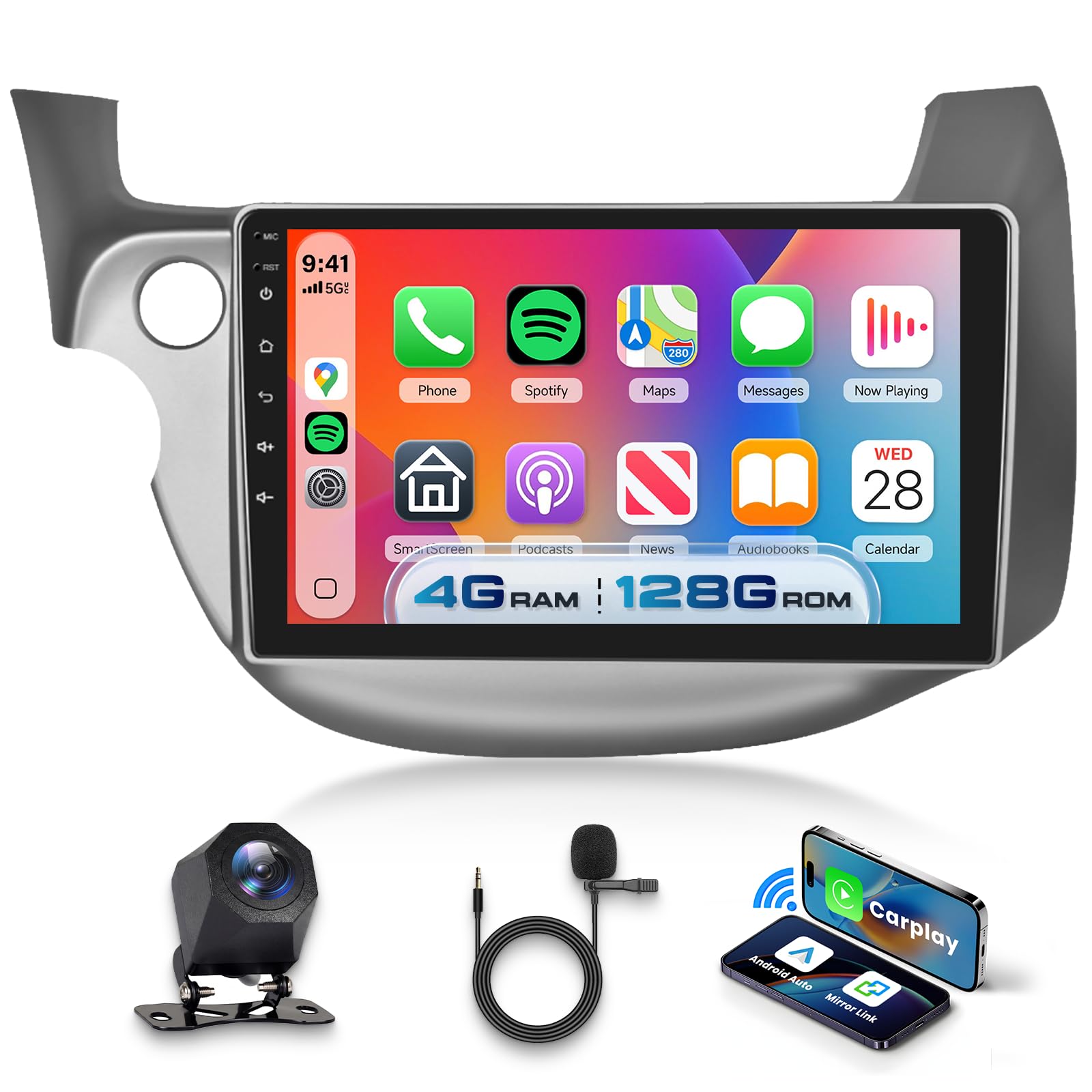 4G+128G Android 15 Car Stereo for Honda Fit 2008-2013, Wireless CarPlay Android Auto, 10.1 Incell HD Touch Screen Car Stereo wit