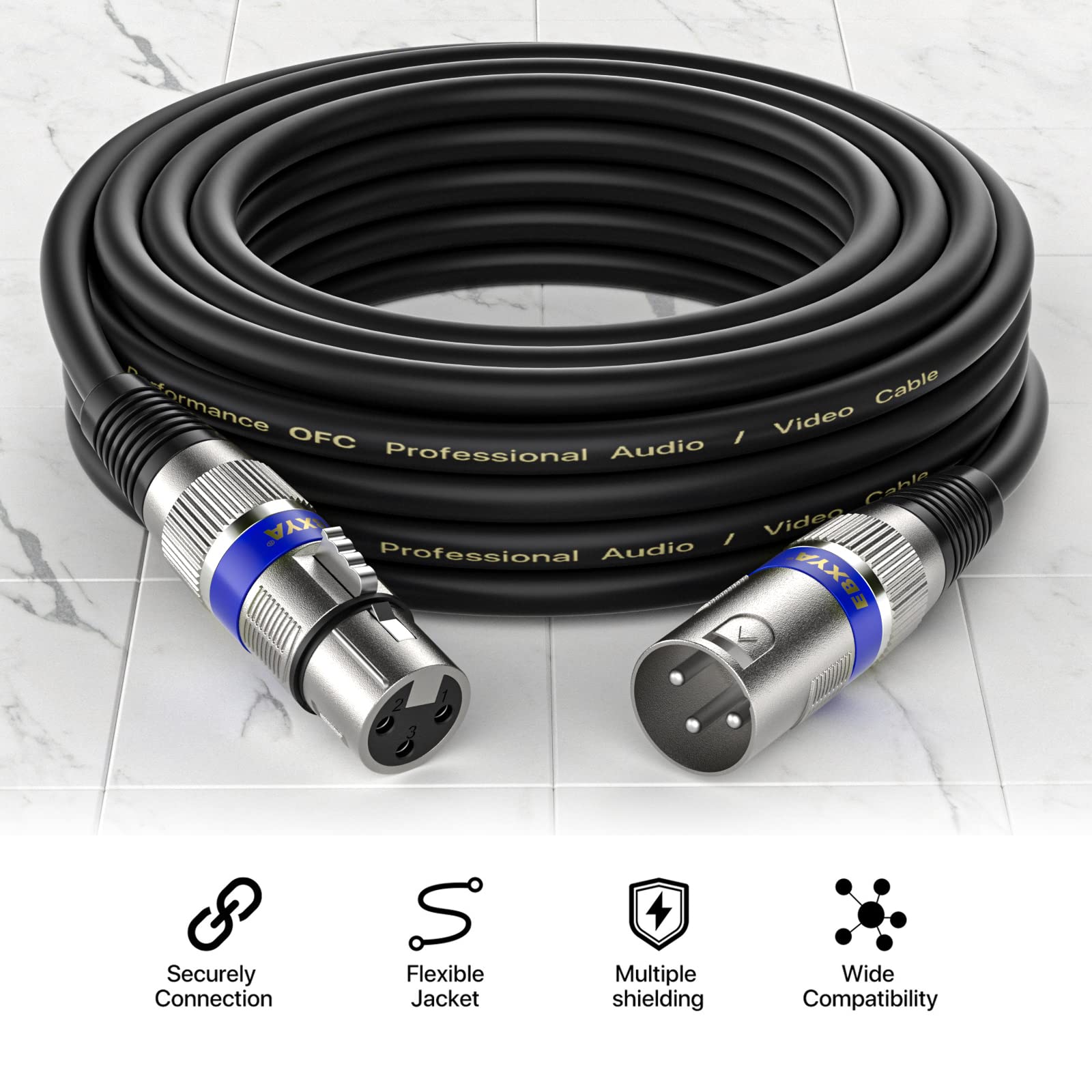 Ebxya Xlr Cable 10 Ft 6 Pack   Stage Light Dmx Cable, Premium Balanced 3 Pin Xlr Male To Female Microphone Cable, Black