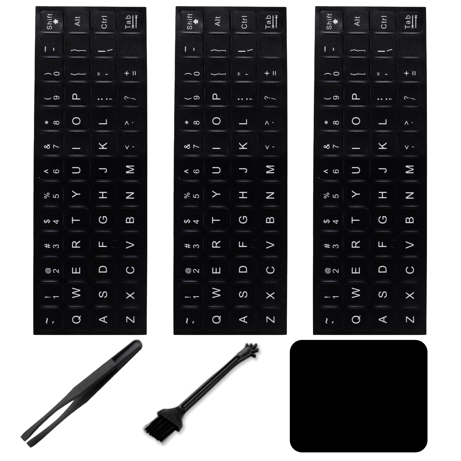 English Keyboard Stickers (6 In 1), Black Background With White Lettering For Computer Laptop Notebook Desktop, Replacement Comp