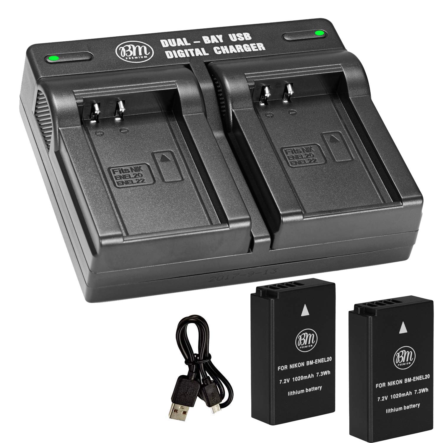 Big Mike's ENEL20 EN-EL20a Li-ion Battery & Dual USB Charger Kit for Nikon Coolpix P950 P1000 DL24-500 Cameras Black