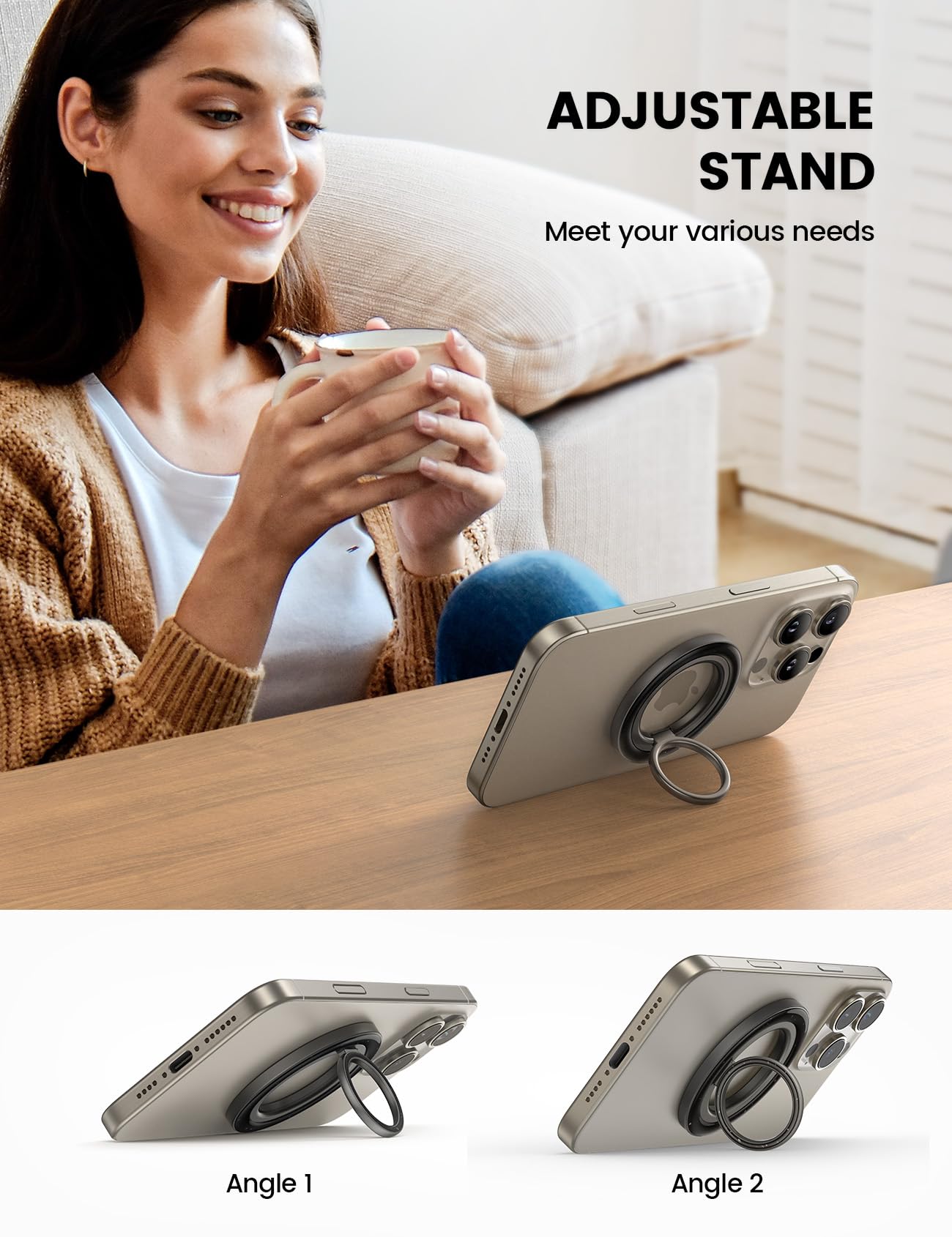 Lamicall [2024 Upgrade Metal Gear Hinge] Magnetic Phone Ring Grip For Magsafe, [4.4Lbs Ultra Strong Magnet] Finger Holder Stand,