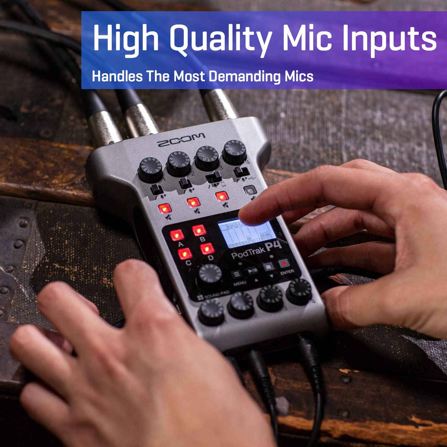 Zoom Podtrak P4 Podcast Recorder, Battery Powered, 4 Microphone Inputs, 4 Headphone Outputs, Phone And Usb Input For Remote Inte