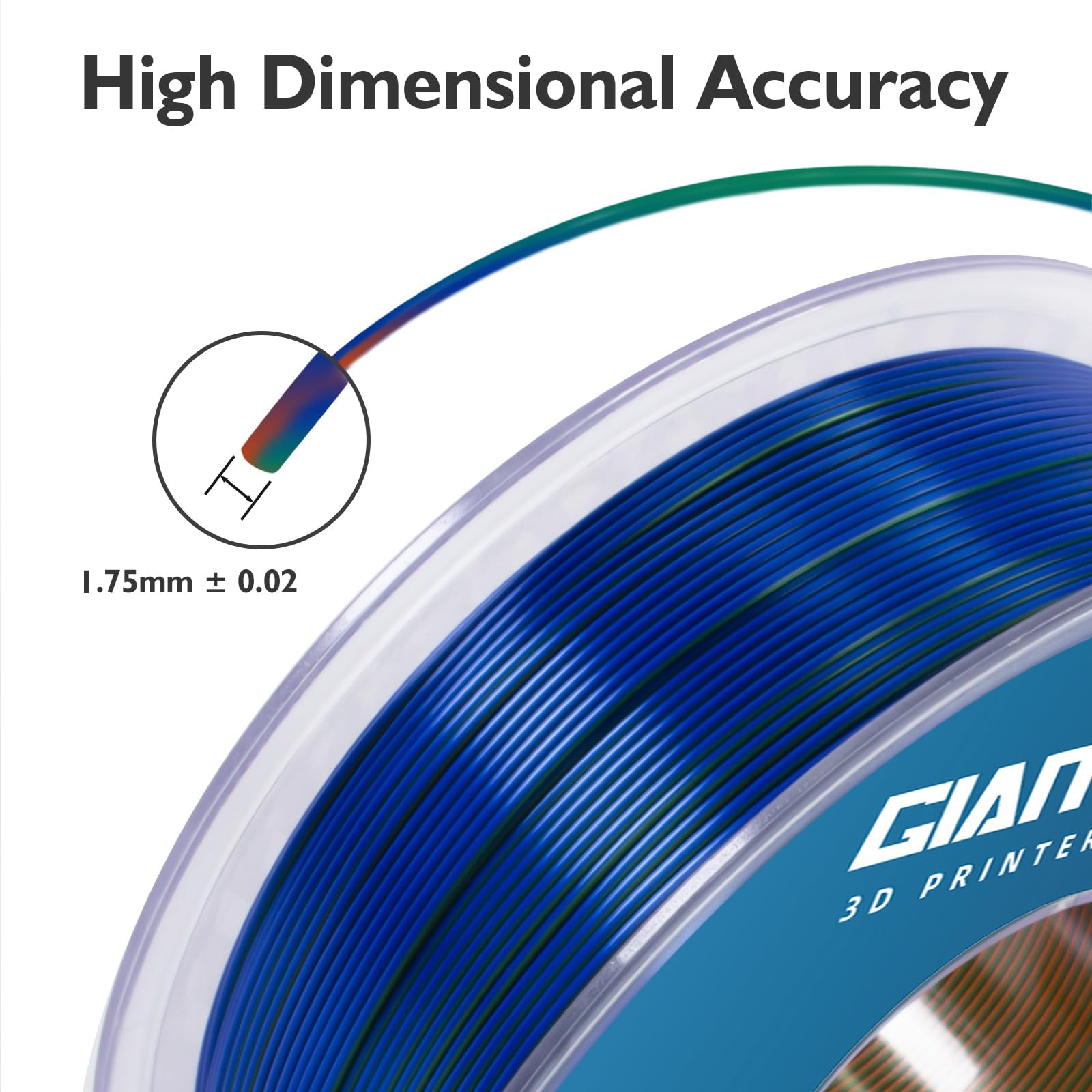 Giantarm Tri Colors Silk Pla Filament, 3D Printer Filament 1.75Mm +/ 0.02Mm, 1Kg (2.2Lbs) Spool, Vacuum Packaging (Orange+Blue+G