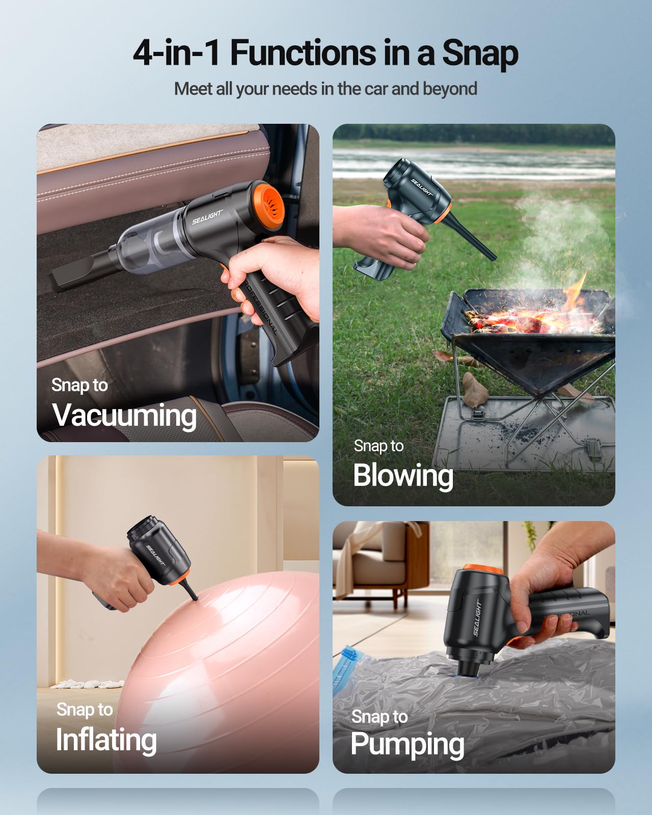 Sealight Mini Car Vacuum Wireless, High Power Suction And Air Duster, Lightweight And Compact Handheld Vacuum, Portable Vacuum C