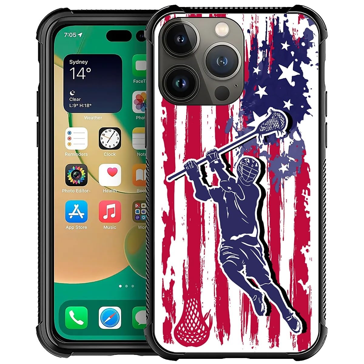 Deaorew for iPhone 14 Pro Case | Classic Slim Cover Design | Lacrosse American Flag