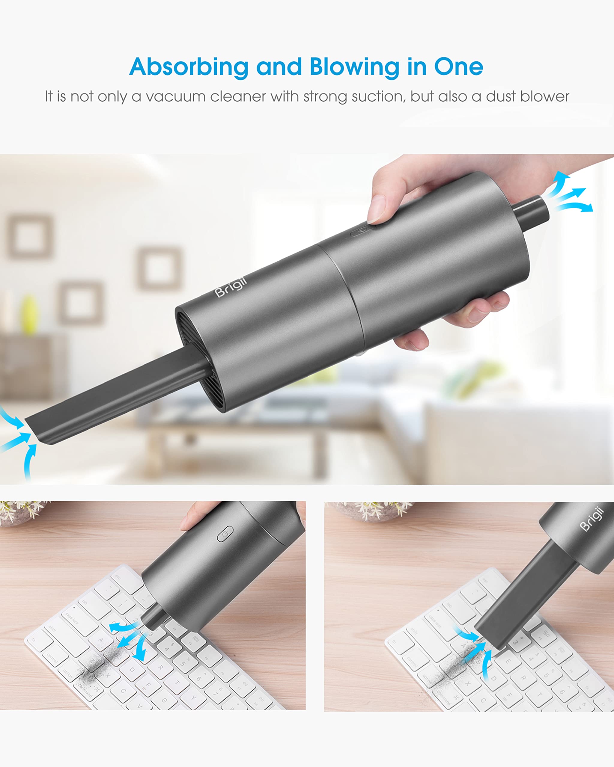 Brigii Mini Vacuum Cleaner,Small Handheld Vacuum Cordless Usb Rechargeable,Dust Buster And Blower 2 In 1, Easy To Clean Desktop,