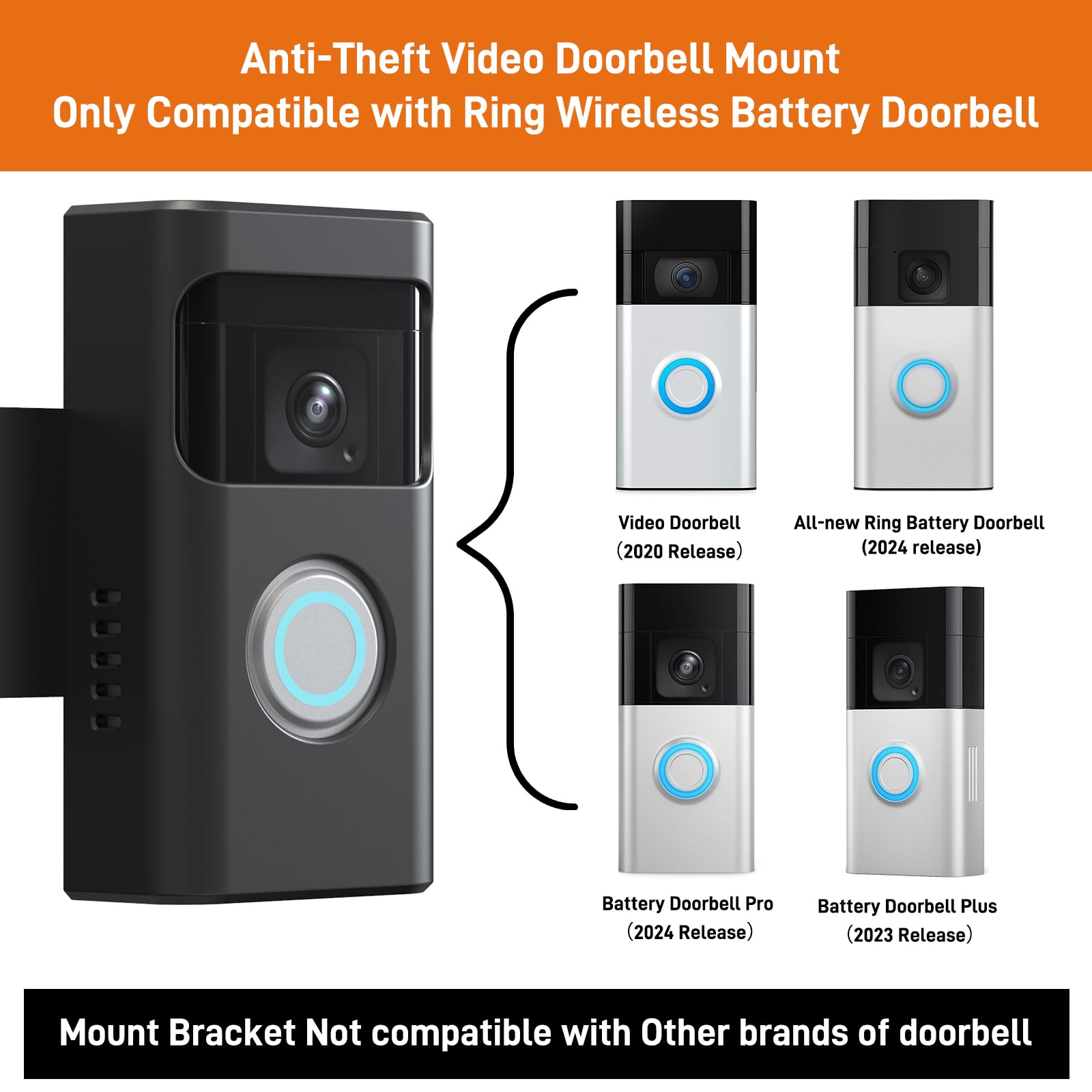 Anti Theft Ring Doorbell Mount Compatible With Ring Battery Doorbell And Ring Battery Doorbell Plus/Pro, No Drill Ring Doorbell