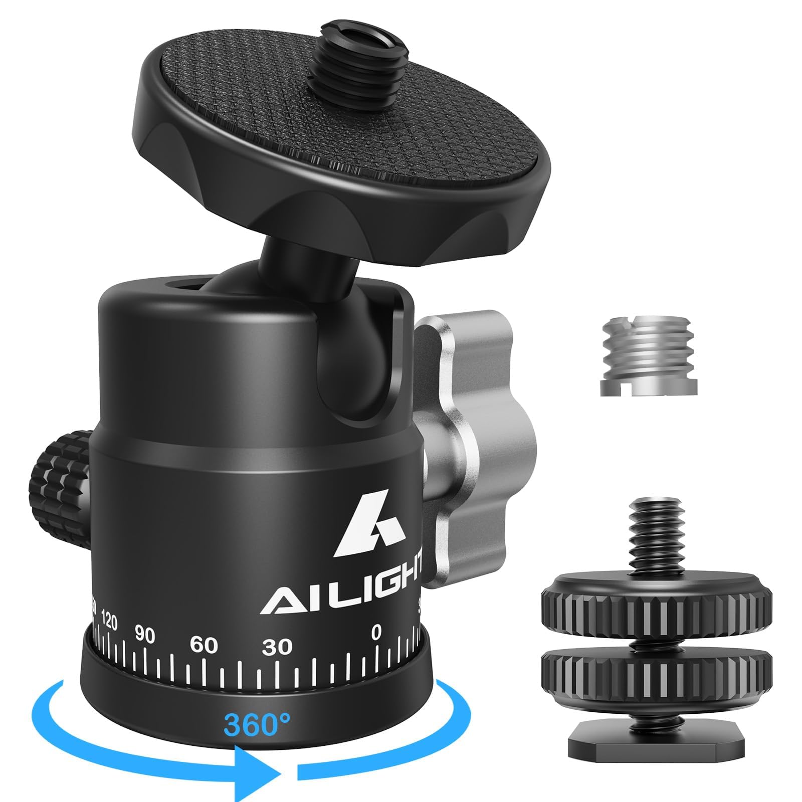 Ailight Mini Ball Head, 360 Panoramic Tripod Head, Universal 1/4'' To 3/8'' Screw Adapter Swivel Ball Head Tripod Mount, Dual Co