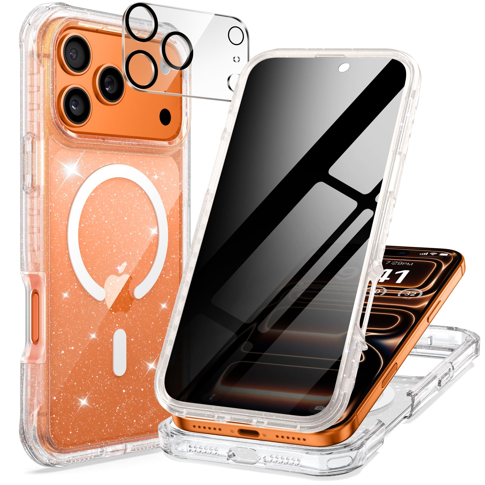 seacosmo Magnetic for iPhone 17 Pro Case for Women, Girly, Men, Full Body with Built-in Privacy Screen and Camera Lens Protector