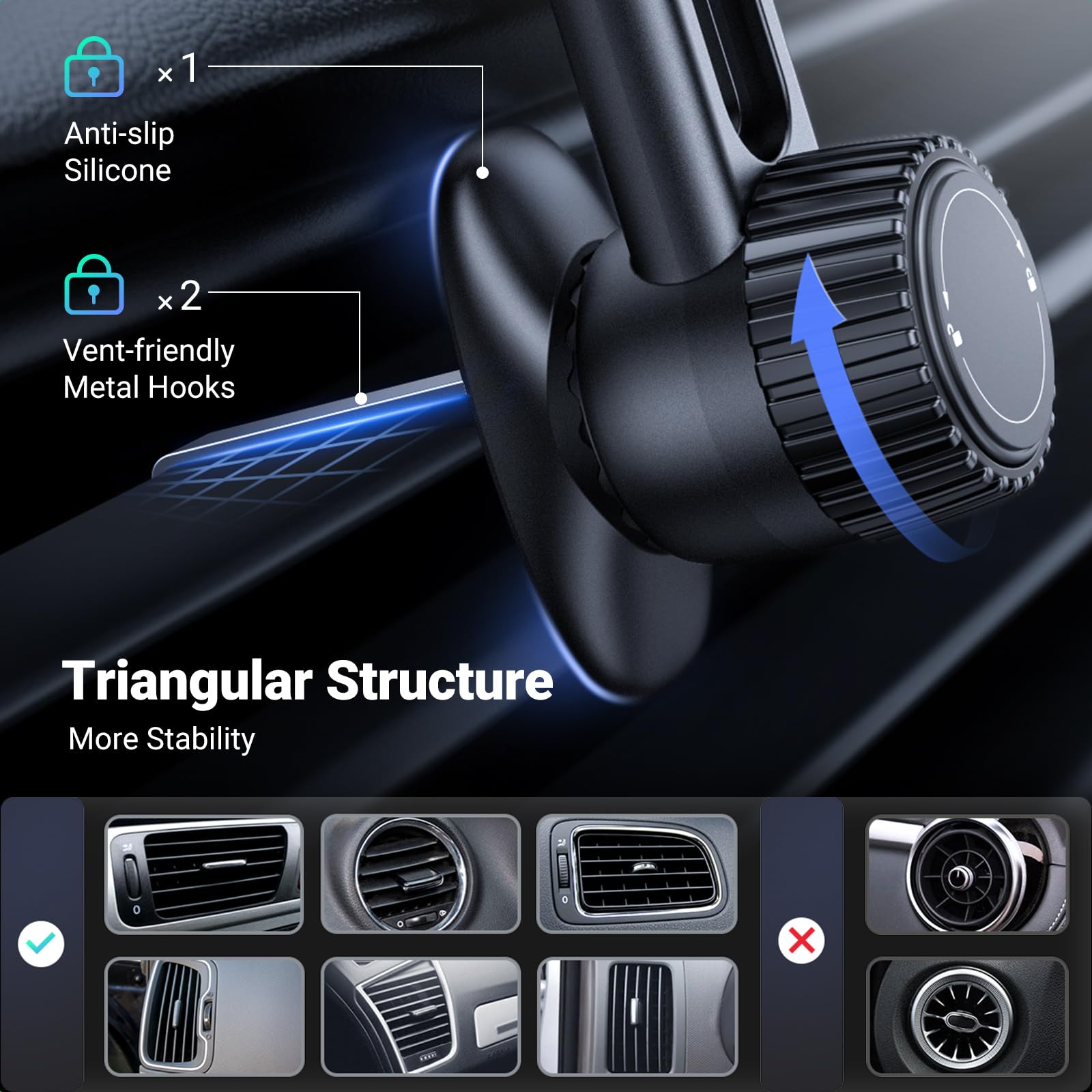 Ugreen Magnetic Phone Mount For Car Compatible For Magsafe, Not Blocking Air Vent, Strengthen Magnetic Power Car Phone Holder Co