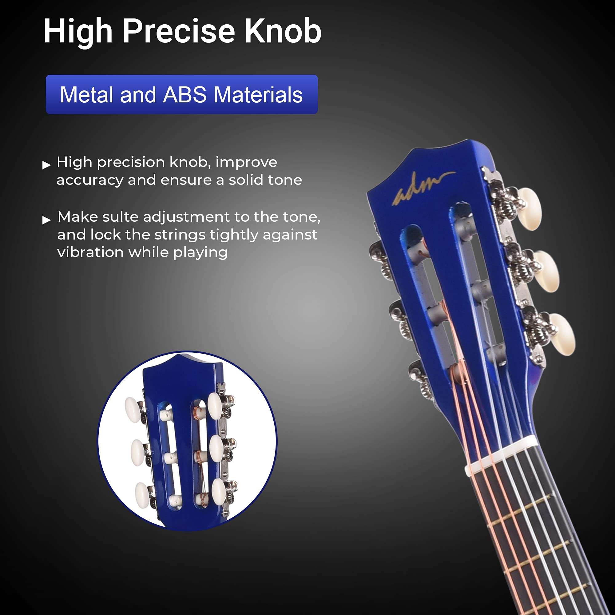 Adm Beginner Acoustic Classical Guitar 30 Inch Nylon Strings Wooden Guitar Bundle Kit For Kid Boy Girl Student Youth Guitarra On