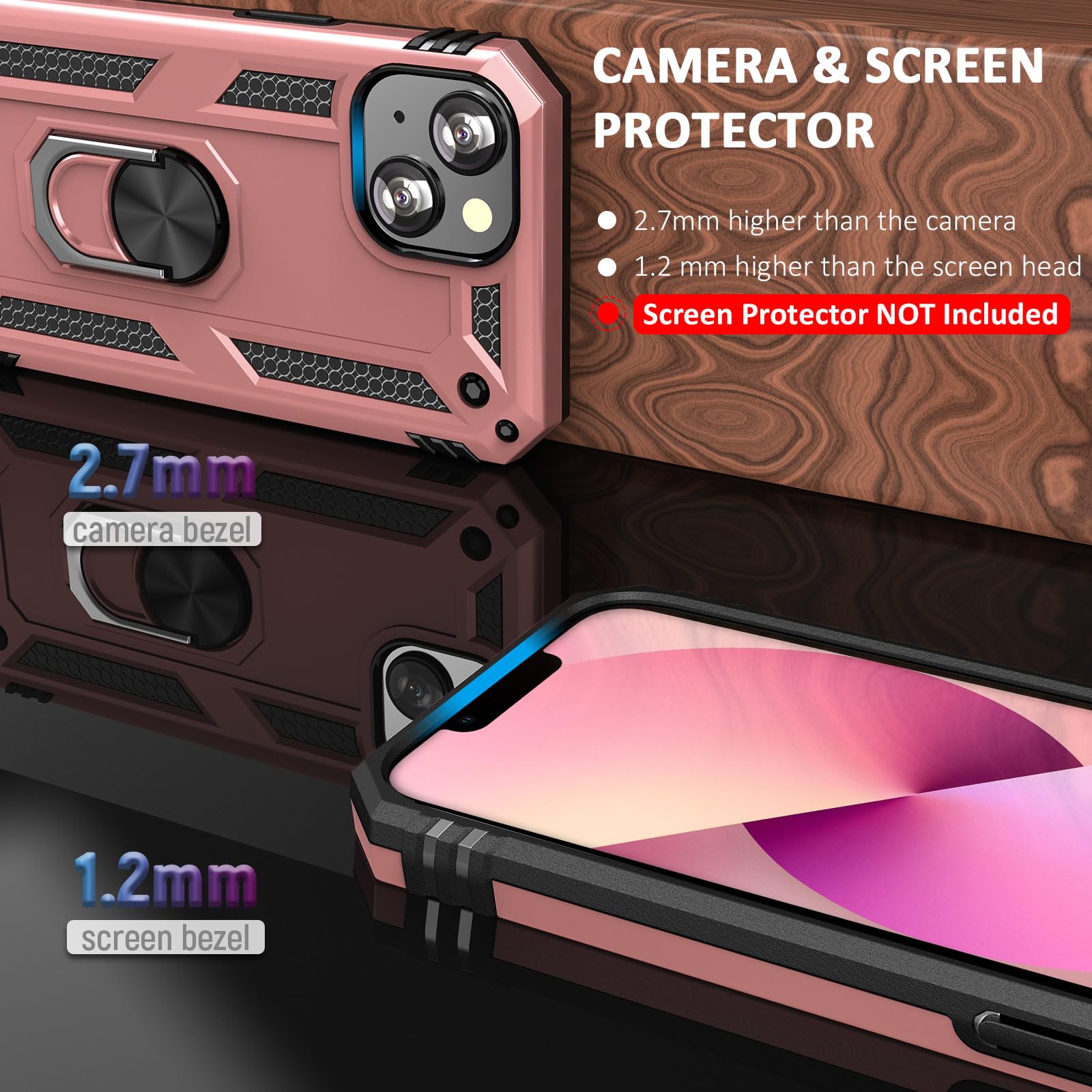 Addit Phone Case For Iphone 13 Case Iphone 13 Phone Case Woman, With Ring Holder Stand, Support Magnet Car Mount, Military Grade