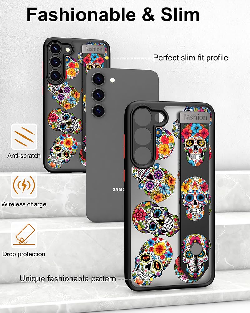 Cisland Galaxy S23 Case Cute With Strap Stand Finger Kickstand, Designer Silicone Cover For Women Girls Compatible With Samsung
