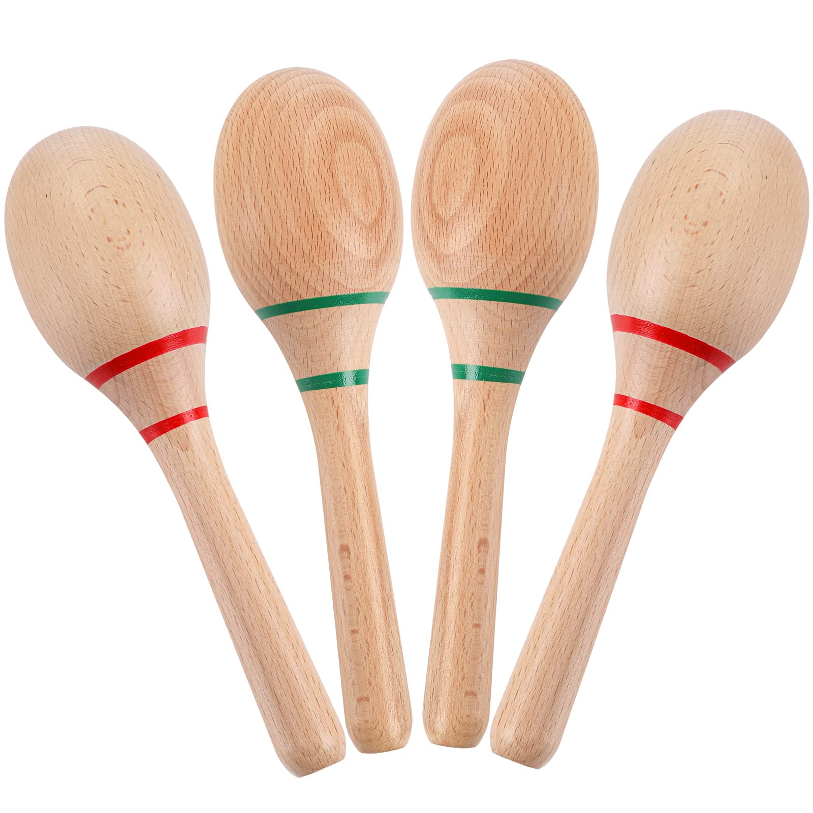 Foraineam 4 Pieces Maracas 8 Inch Wooden Hand Percussion Rattles, Beech Wood Rumba Shakers Noisemaker Party Favors Supplies Musi