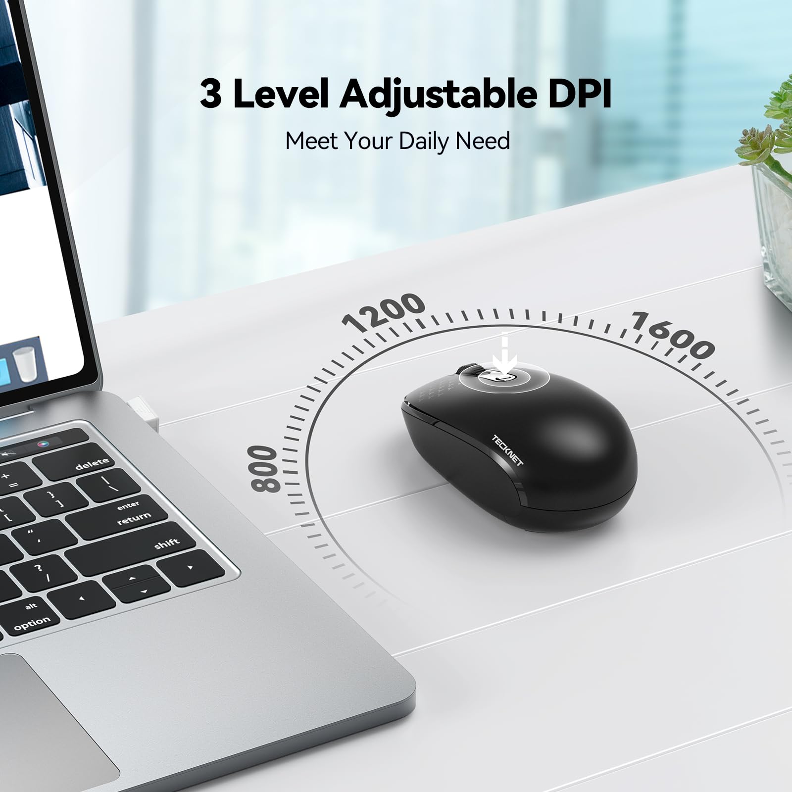 Tecknet Wireless Mouse, 2.4G Quiet Computer Mouse With Usb Receiver, 4 Buttons Portable Cordless Mice For Chromebook, Laptop, Pc, Mac, 800/1200/1600 Dpi   Black