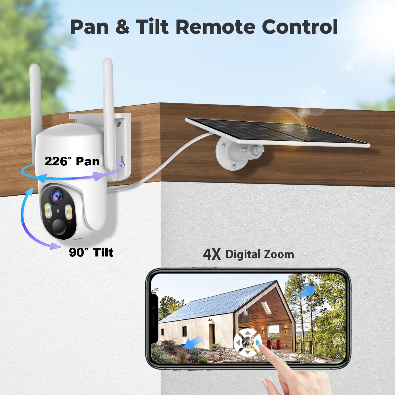 Solar Security Cameras Wireless Outdoor, 2K Hd Wifi Cameras For Home Security, 360 Surveillance Camera With Solar Panel Battery, Color Night Vision, 2 Way Talk, Pir Motion Detection, Cloud Storage