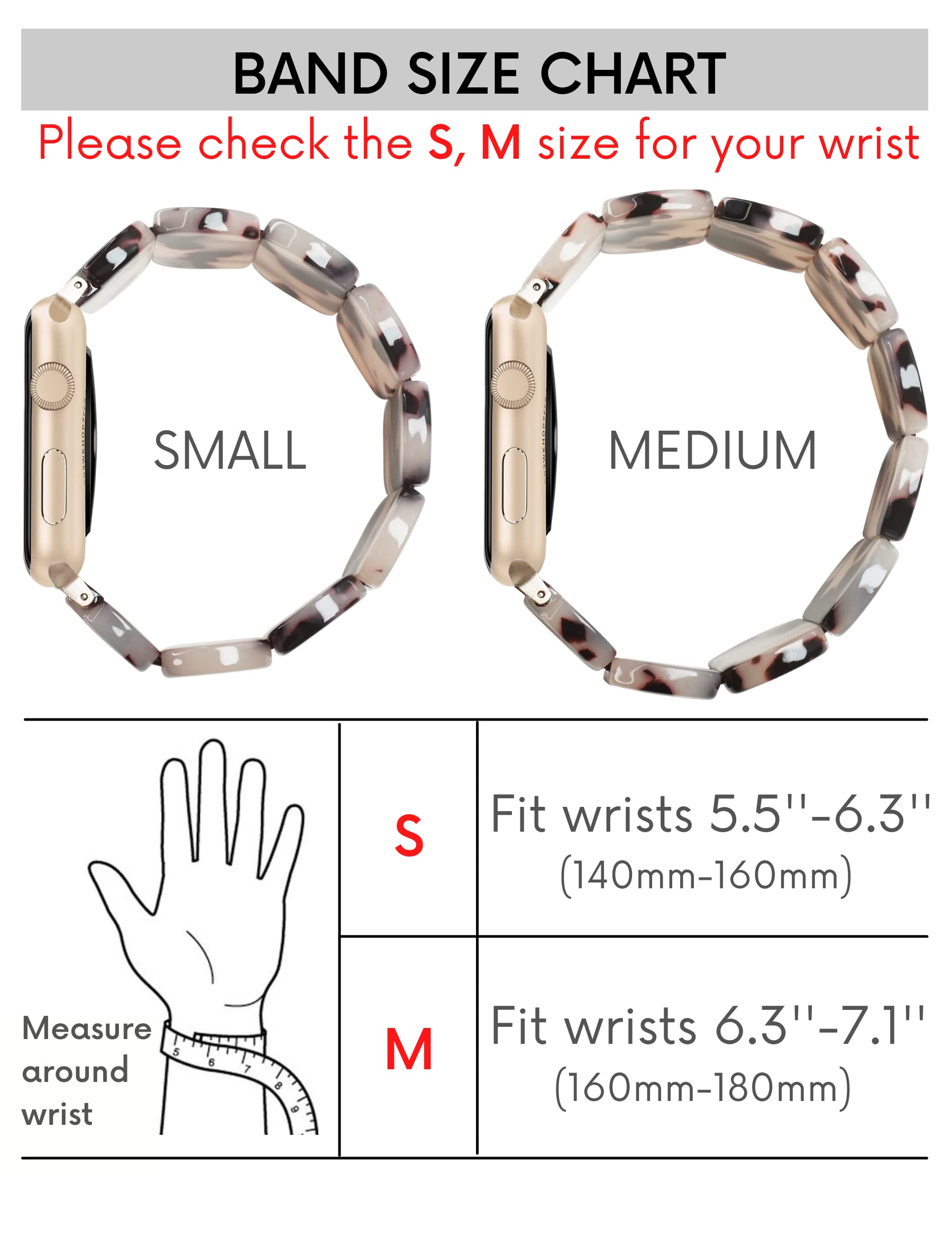 Heesch Resin Tortoise Watch Band Compatible With Apple Watch Strap For Women Stretchy Fashion Link Bracelet Wristband For Iwatch