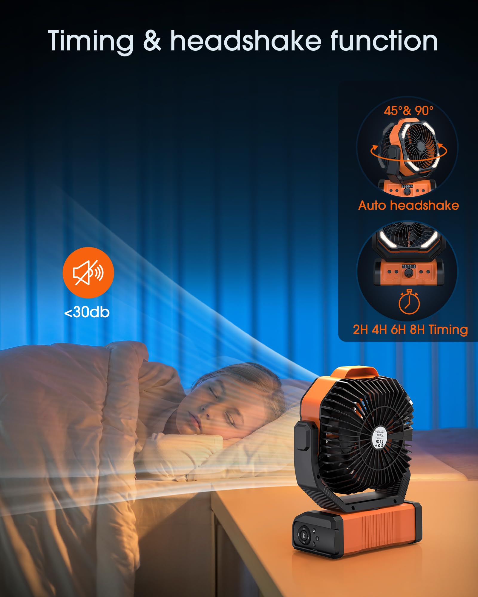 Peouix Portable Rechargeable Camping Fan   20000Mah Cordless Battery Powered Tent Fans With Led Lantern, Remote Auto Oscillating