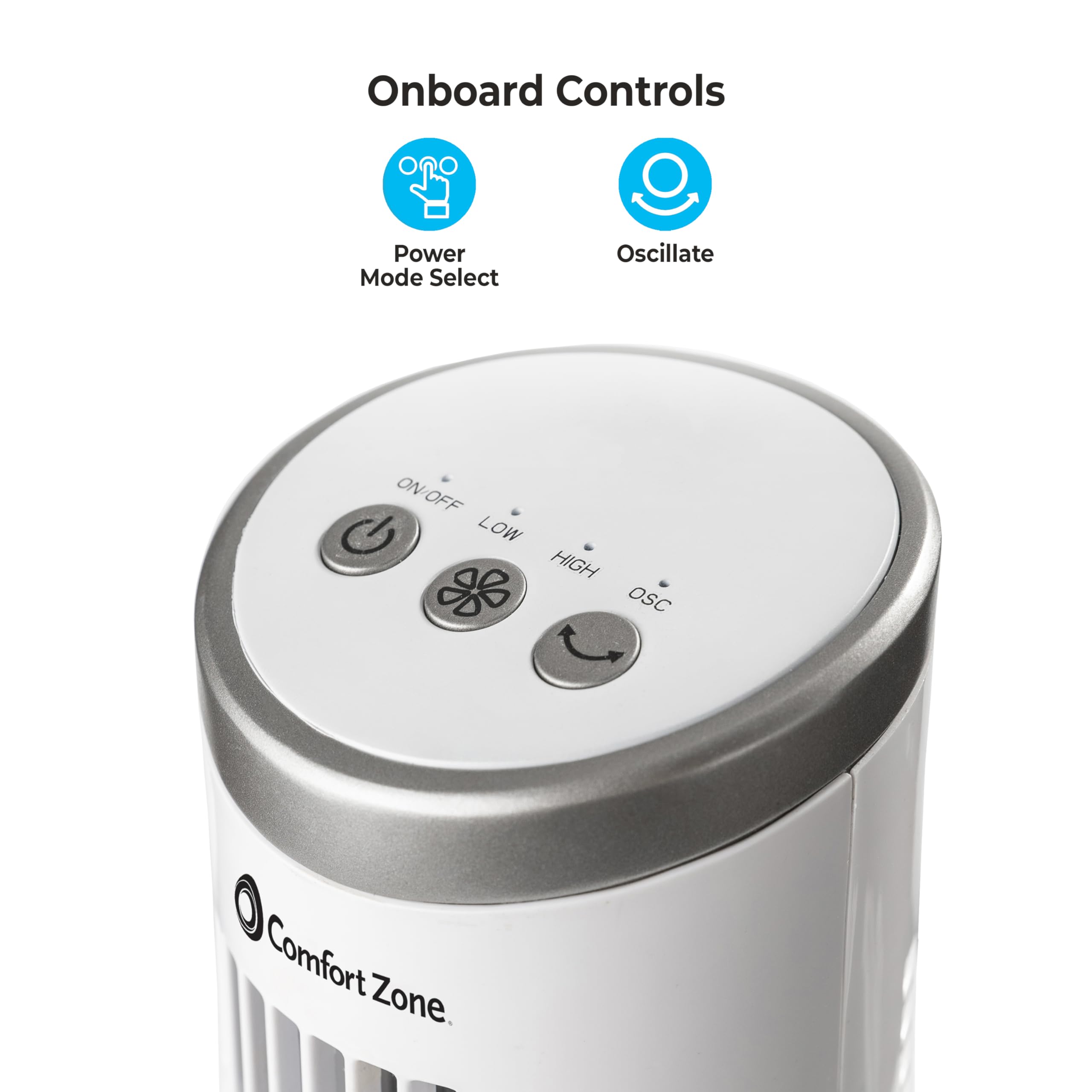 Comfort Zone 12-Inch Oscillating Desktop Tower Fan, Ultra-Slim Bladeless Design With 2 Speeds, Electronic Touch Controls & Carry