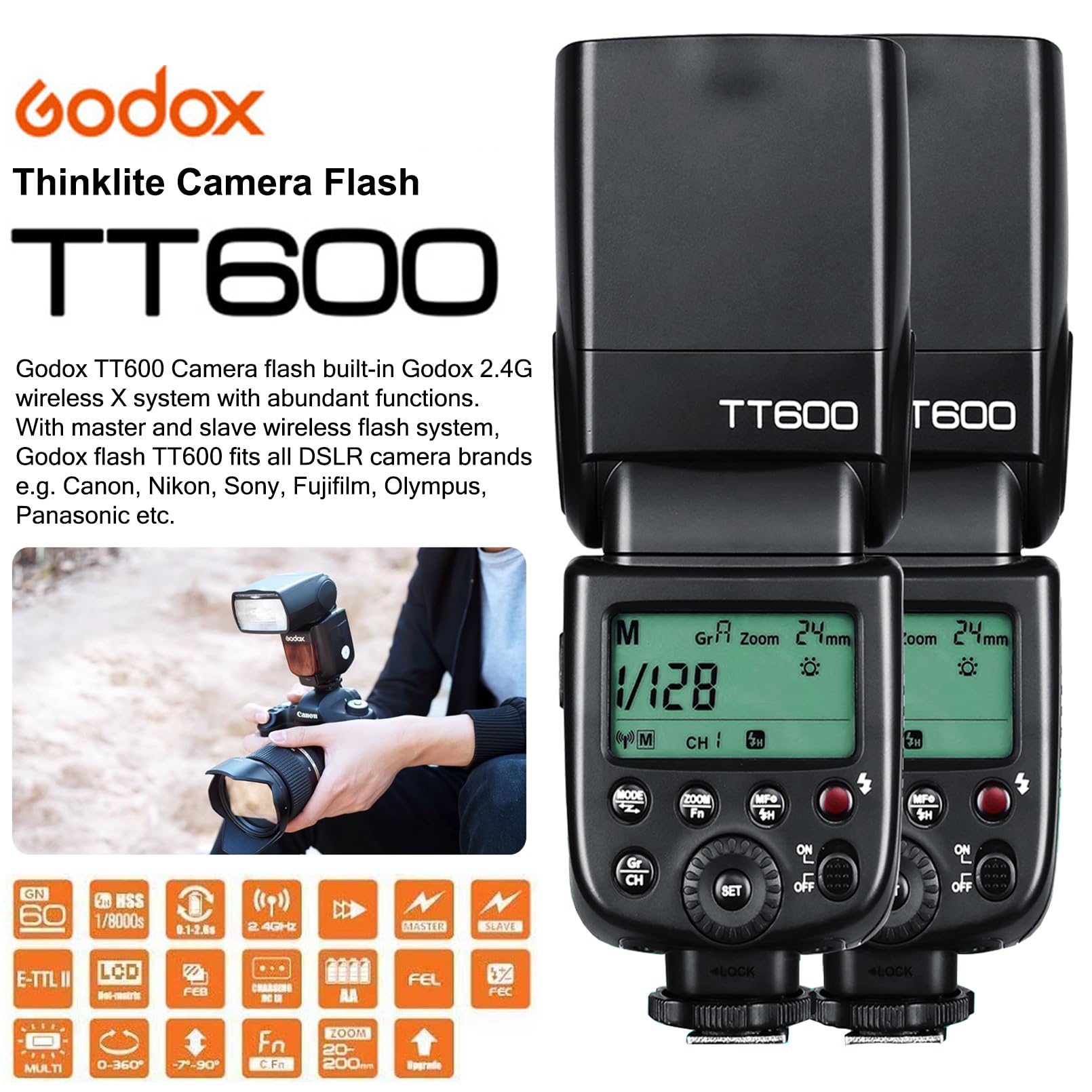 Godox Tt600 2.4G Wireless Flash Speedlite Master/Slave Flash With Built-In Trigger System Compatible For Canon Nikon Pentax Olym