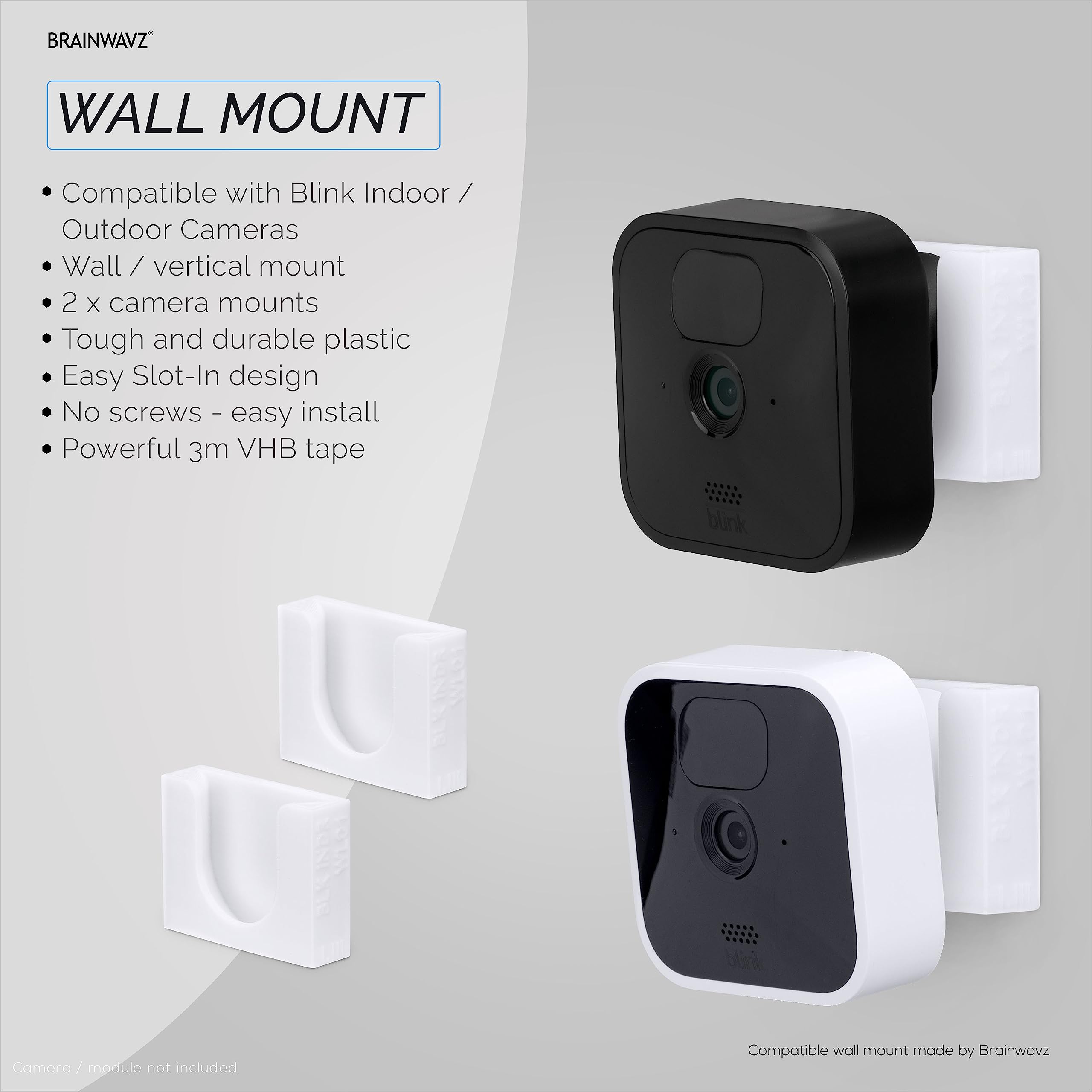Brainwavz Adhesive Blink Outdoor Indoor Camera Mount (3Rd Gen), 2 Pack Holder, No Hassle Installation, No Screws, No Mess Bracke