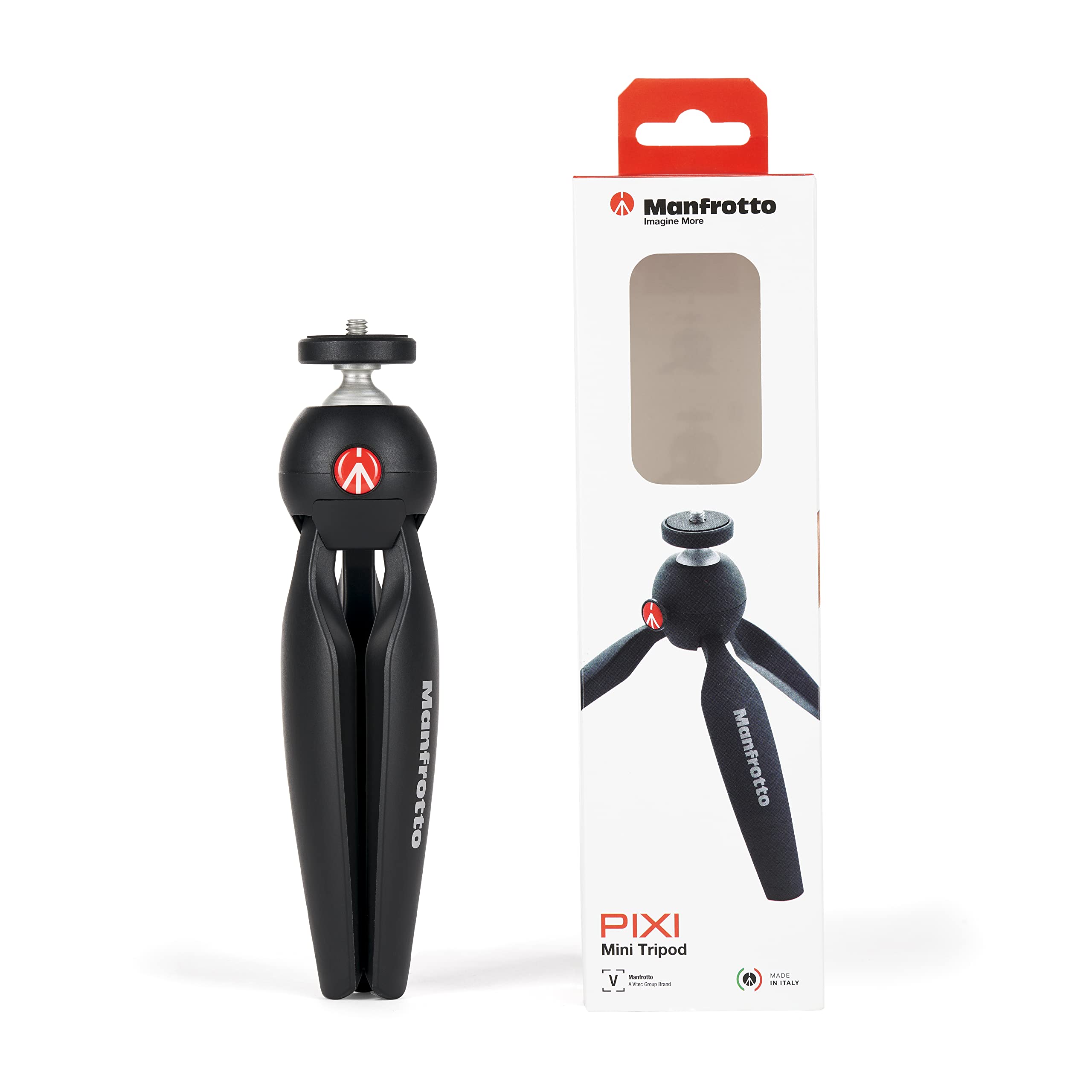 Manfrotto Mtpiximii B, Pixi Mini Tripod With Handgrip For Compact System Cameras, For Dslr, Mirrorless, Video, Made In Italy, Technopolymer And Aluminum, Black