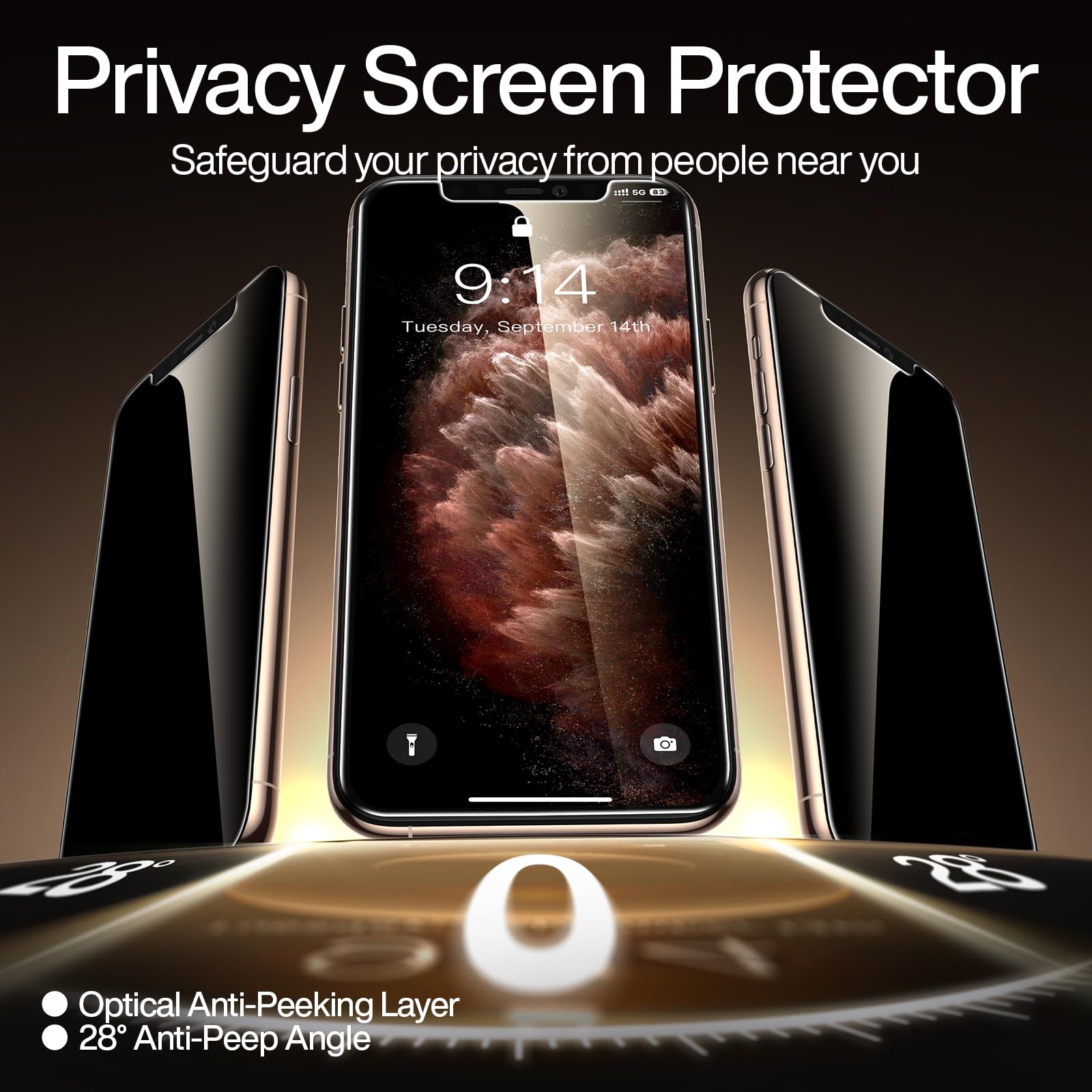 Smartdevil 2Pack For Iphone 14 Pro Privacy Screen Protector With 2Pack Camera Lens Protector, 9H Protection Anti Spy Privacy Gla