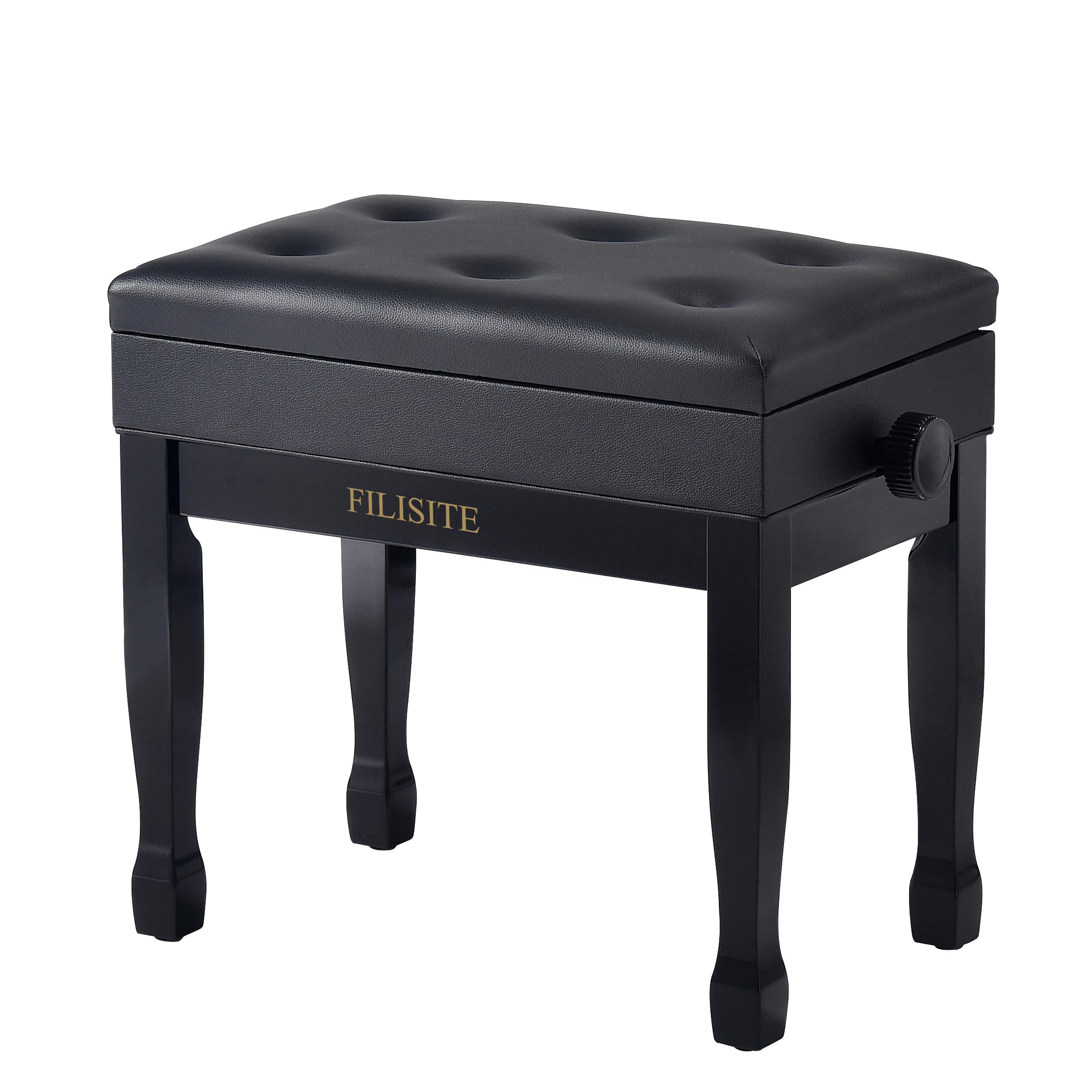 FILISITE Adjustable Height Piano Bench Stool PU Leather Cushion Wooden Keyboard Seat with Music Storage (Black)