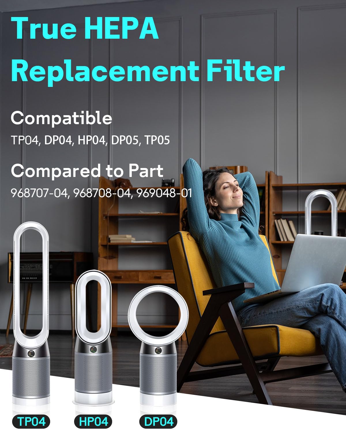Leemone 2 Pack Tp04 Hp04 Dp04 Filter Replacement Compatible With Dyson Tp04 Hp04 Dp04 Tp05 Dp05 Air Purifier, 360 Combi Glass He