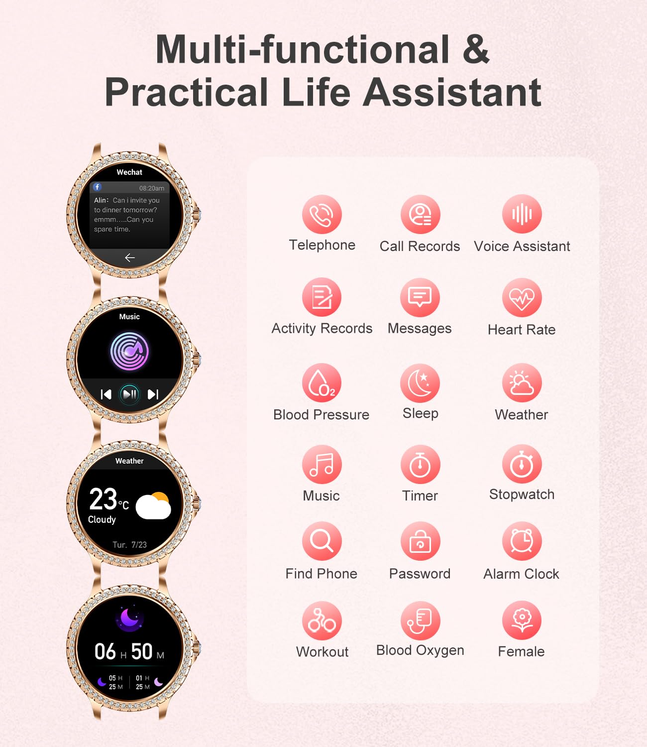 Lige Smart Watch For Women(Answer/Make Calls),1.3''Hd Diamonds Luxury Smartwatch For Android Iphone Phones,Fitness Trackers With