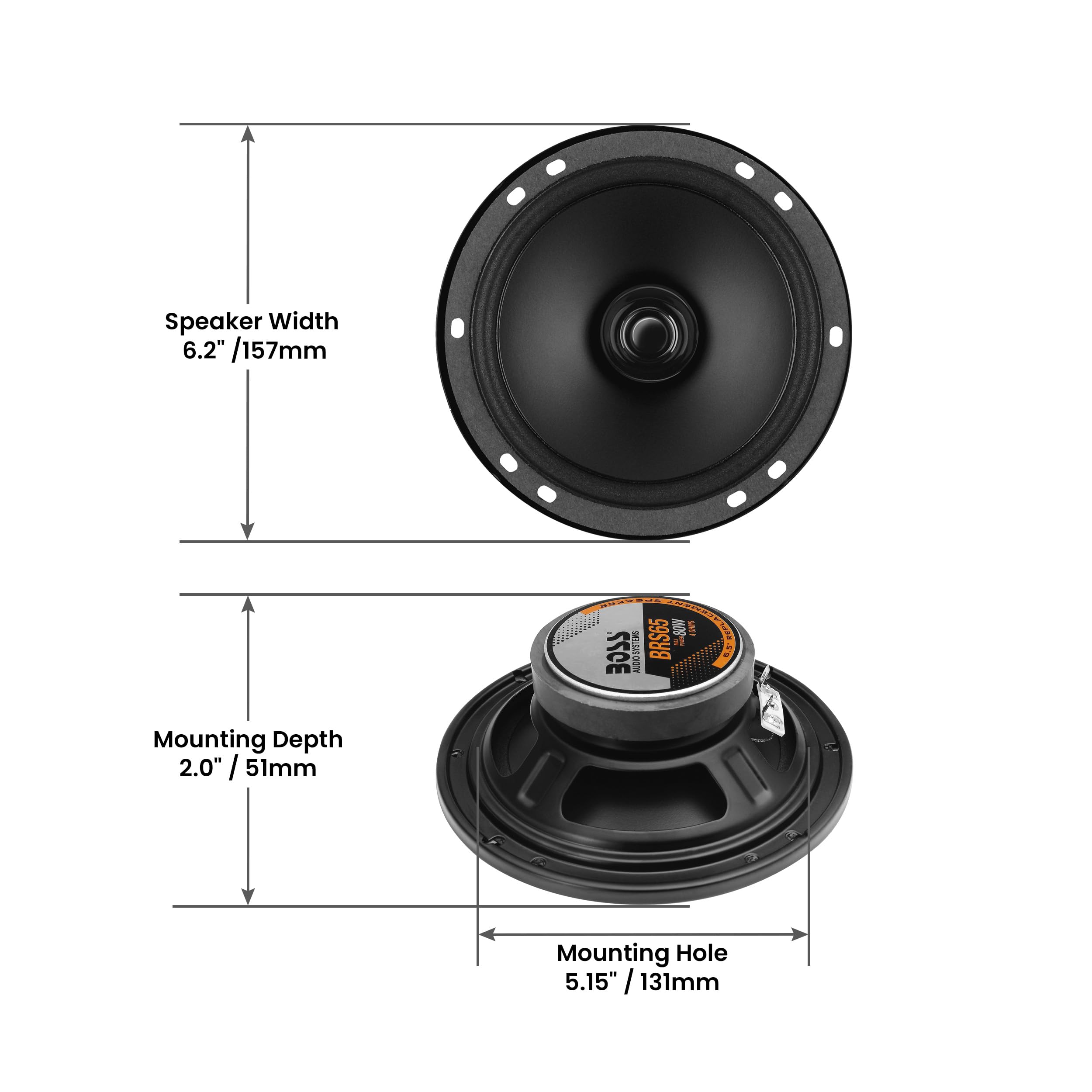 Boss Audio Systems Brs65 6.5 Inch Replacement Car Door Speaker   80 Watts Max, Sold Individually