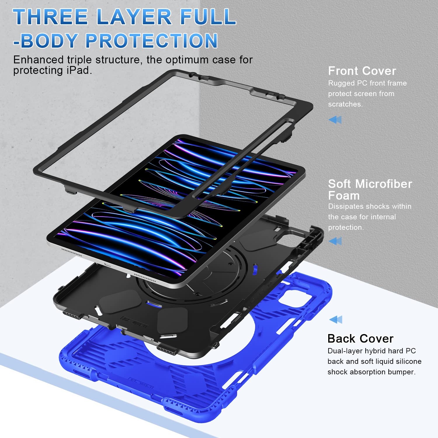 Supfives Case For Ipad Pro 11 Inch 2022, Upgraded Military Grade Shockproof Protector Silicone Cover Pencil Holder+ Handle+ Shou