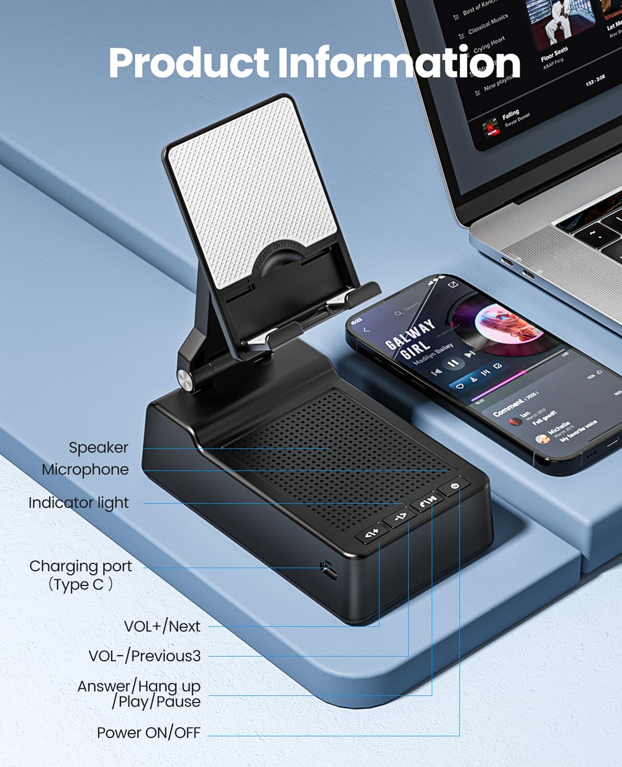 Gifts For Men Women, Phone Stand With Bluetooth Speaker, Hd Surround Sound Speaker, Compatible With All Iphone/Android Phones Ip