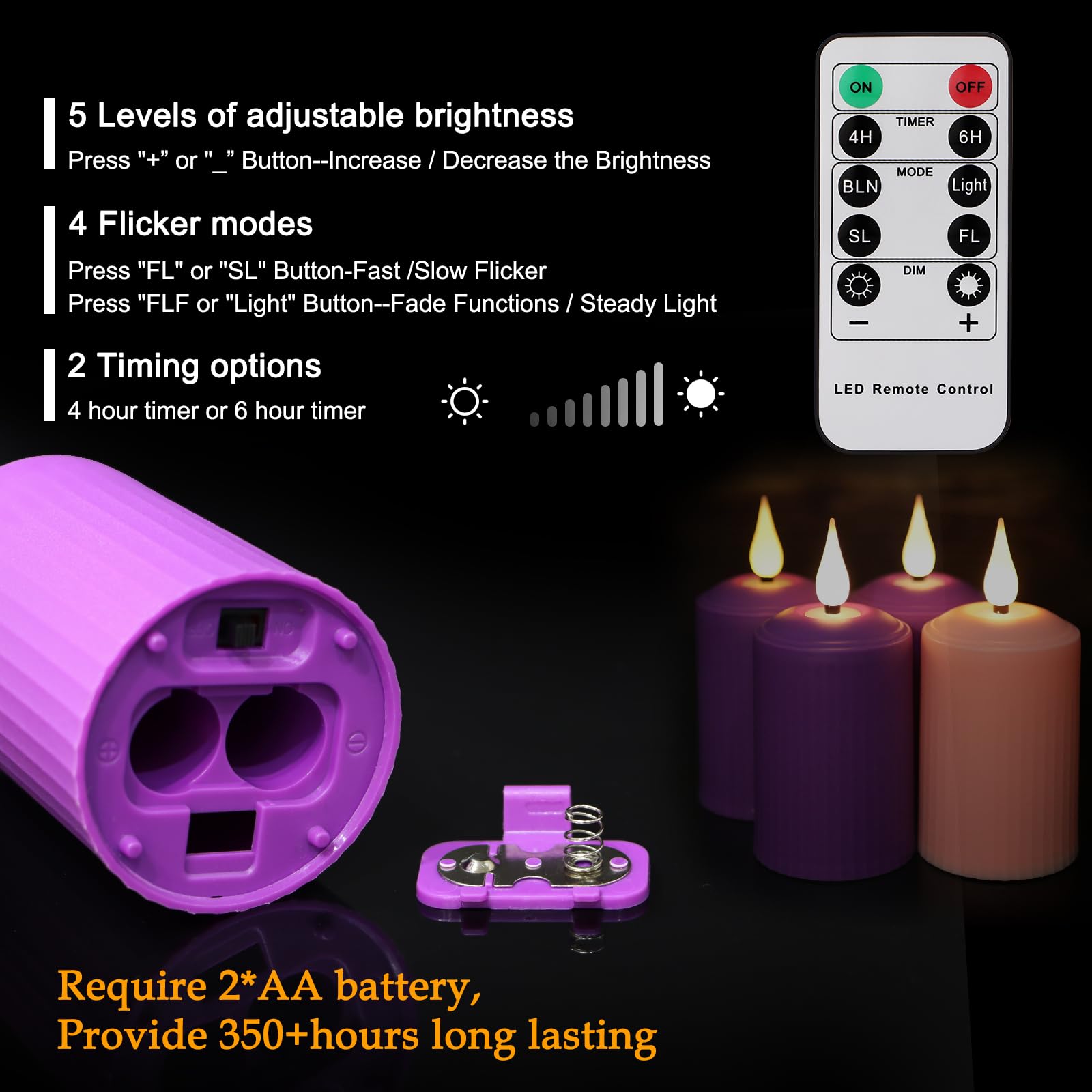 Daord D2 X H4 Advent Led Candles Set Of 4 Christmas Led Flameless Pillar Candle 3 Purple And 1 Pink For Advent Rituals Festival