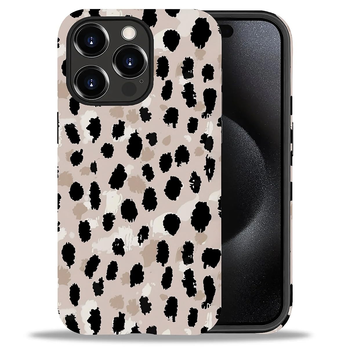 WANKBLC Compatible with iPhone 15 Pro Max Matte Case, Cute Black Brown Leopard Print Pattern for Girl Full Body Design Soft Sili