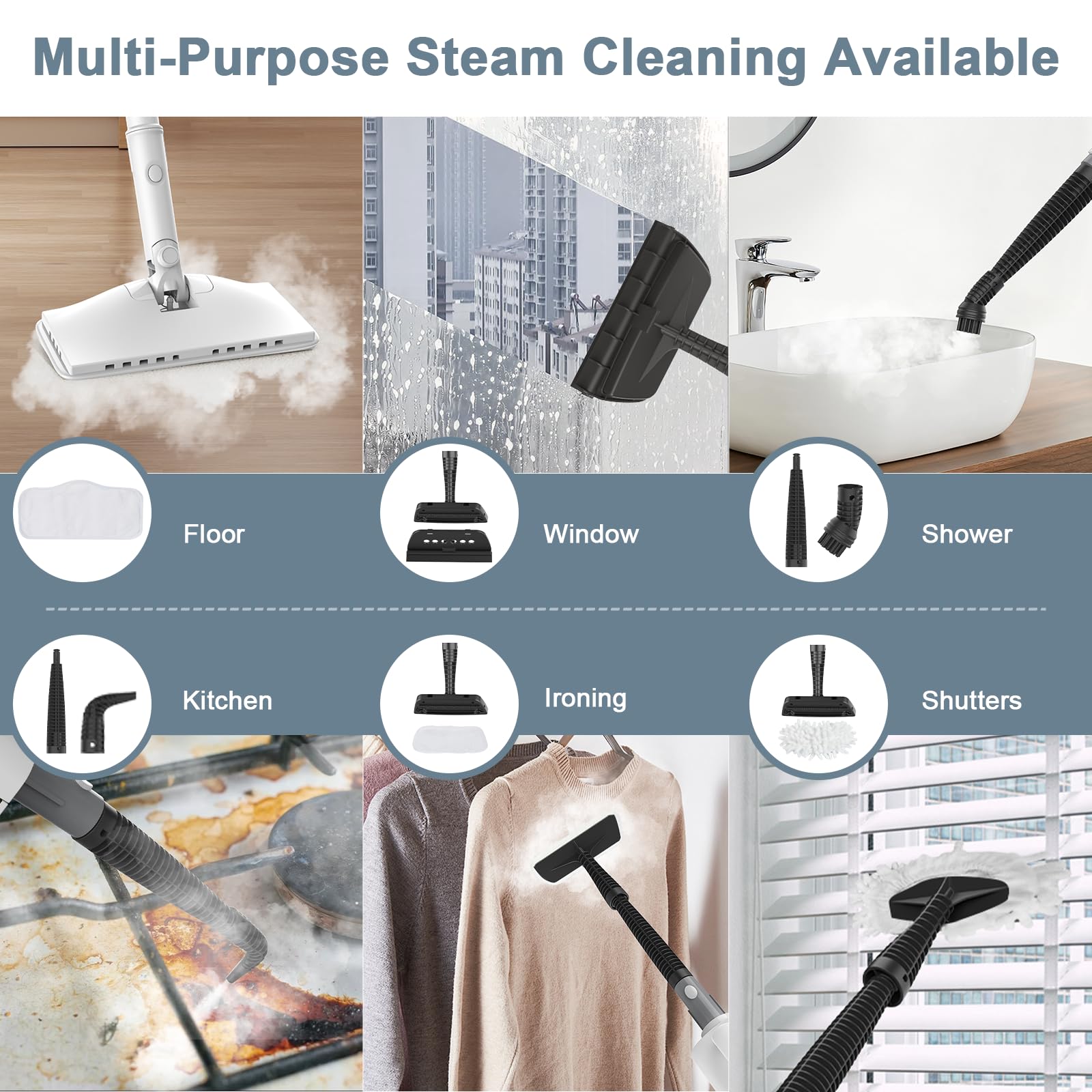 Steam Cleaner, 6 In1 Rotated Steam Mop Cleaner With 2 Modes, 2 Microfiber Pads, 400Ml Removable Tank, 23Ft Power Cable, Detachab