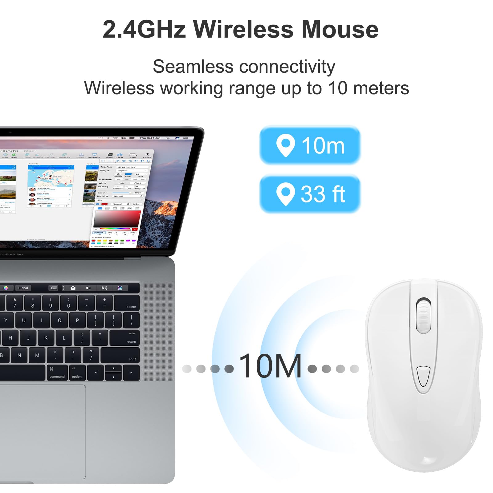 Okimo Wireless Mouse For Laptop Computer Mouse With Usb Receiver 2.4Ghz Optical Tracking Computer Cordless Mouse Ergonomic Portable Mouse For Pc Mac Laptop Chromebook(White)